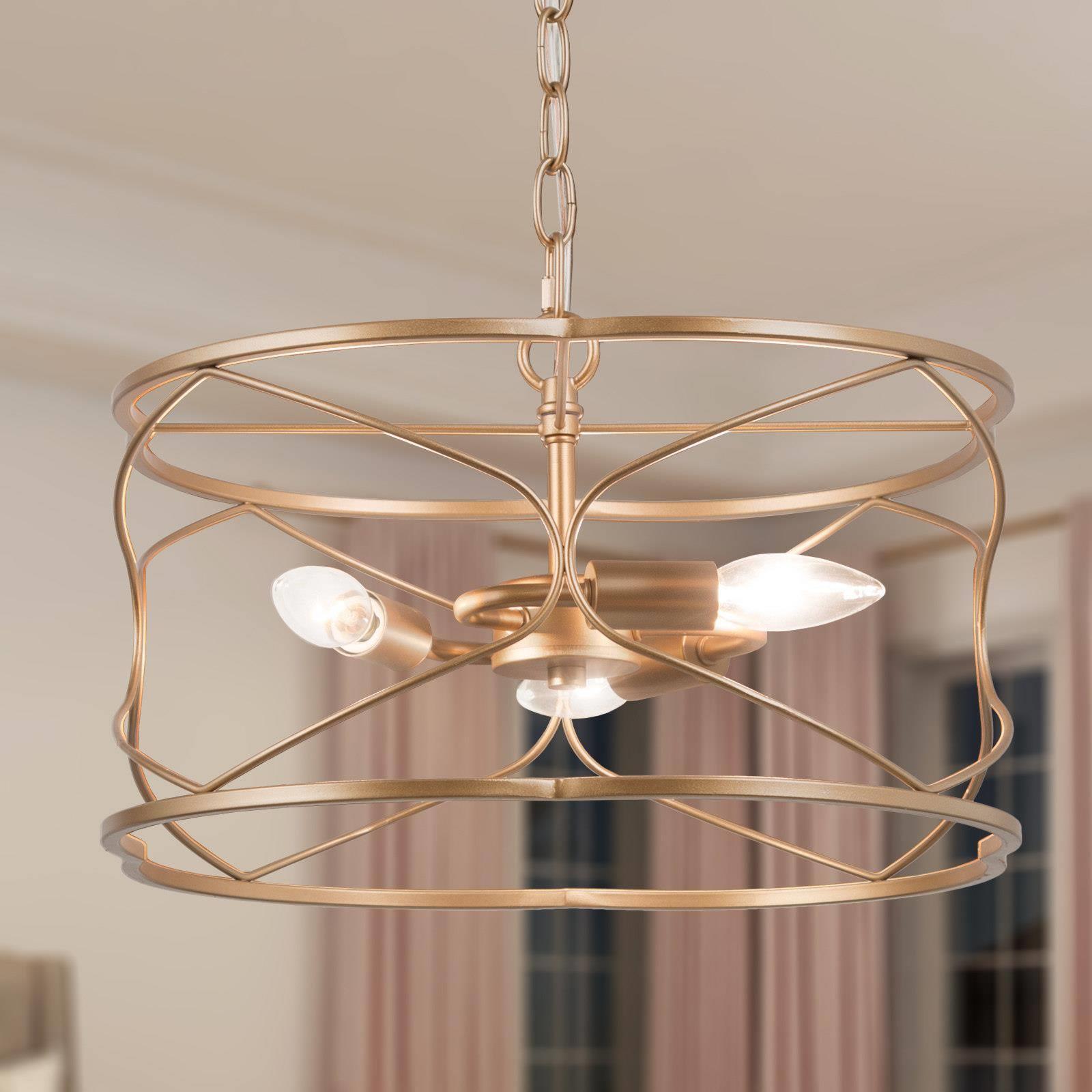 Uolfin AVNEN2-LWS23943-R7 3 -Light Matte Brass Modern/contemporary Cage For Use in Bedrooms, Dining Rooms, Foyers, Kitchens, Living Rooms Chandelier