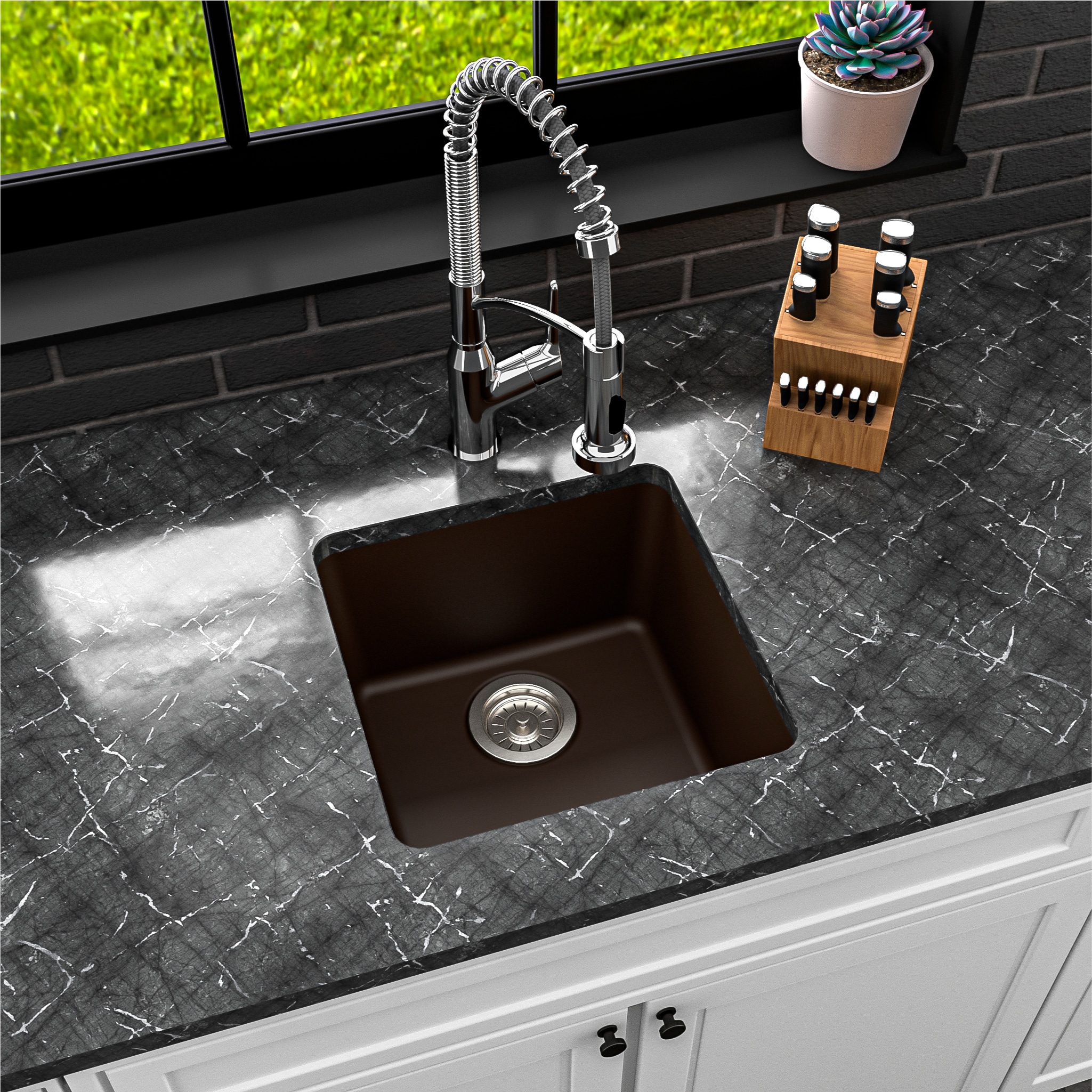 allen + roth Deforest Collection Dual-mount 16-in x 20-in Nero Granite  Single Bowl 3-Hole Kitchen Sink in the Kitchen Sinks department at