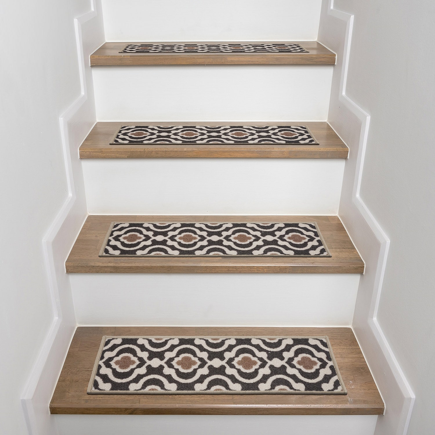 Gray and Beige Nylon Moroccan Trellis Non-Slip Stair Treads Set of 4