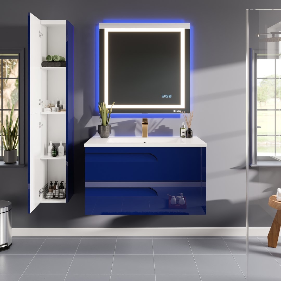 Eviva EVVN23-39BLU-WM Joy 39-in Blue Single Sink Floating Bathroom Vanity with White Porcelain Top