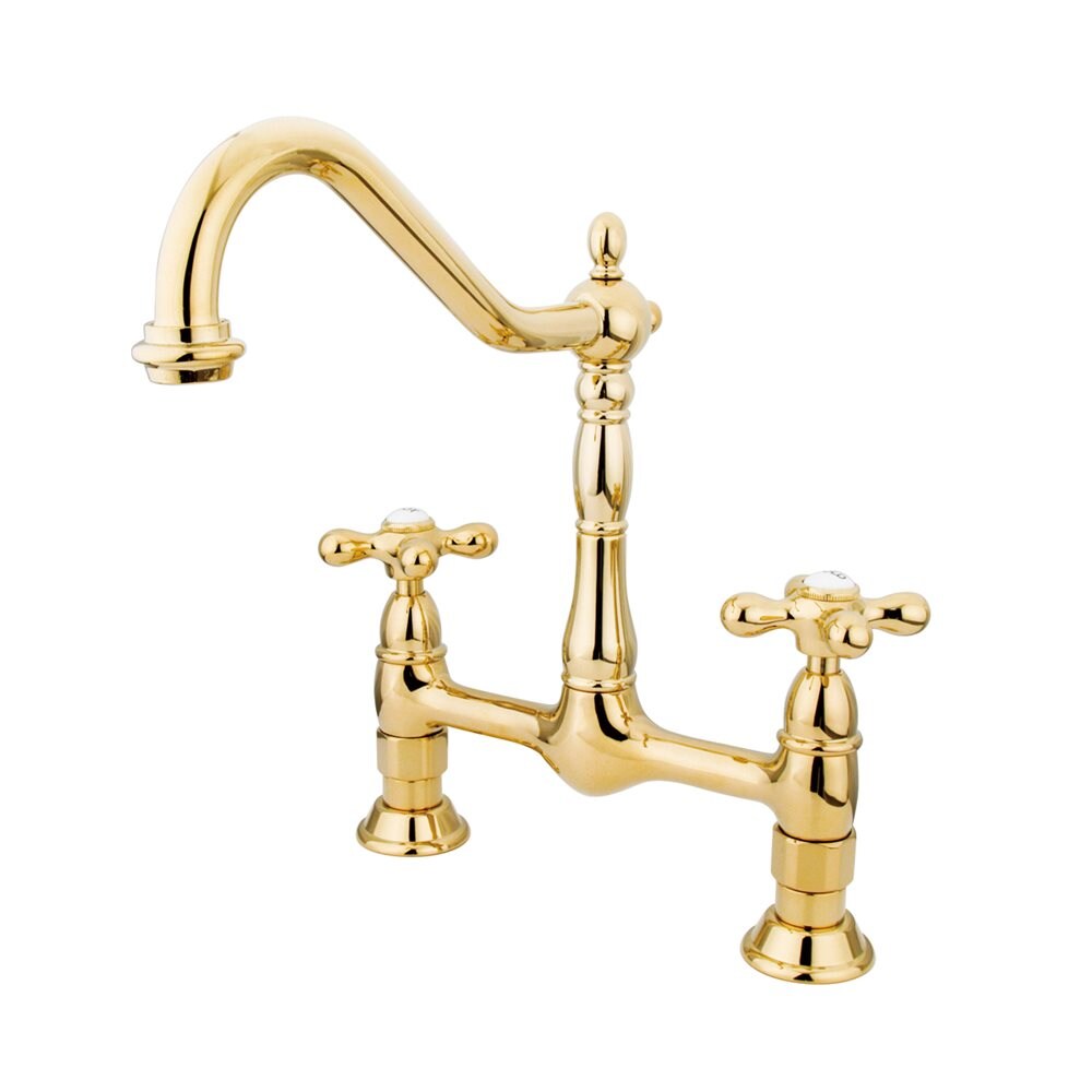 Elements of Design ES1172AX Polished brass Double Handle Deck-mount Bridge Kitchen Faucet