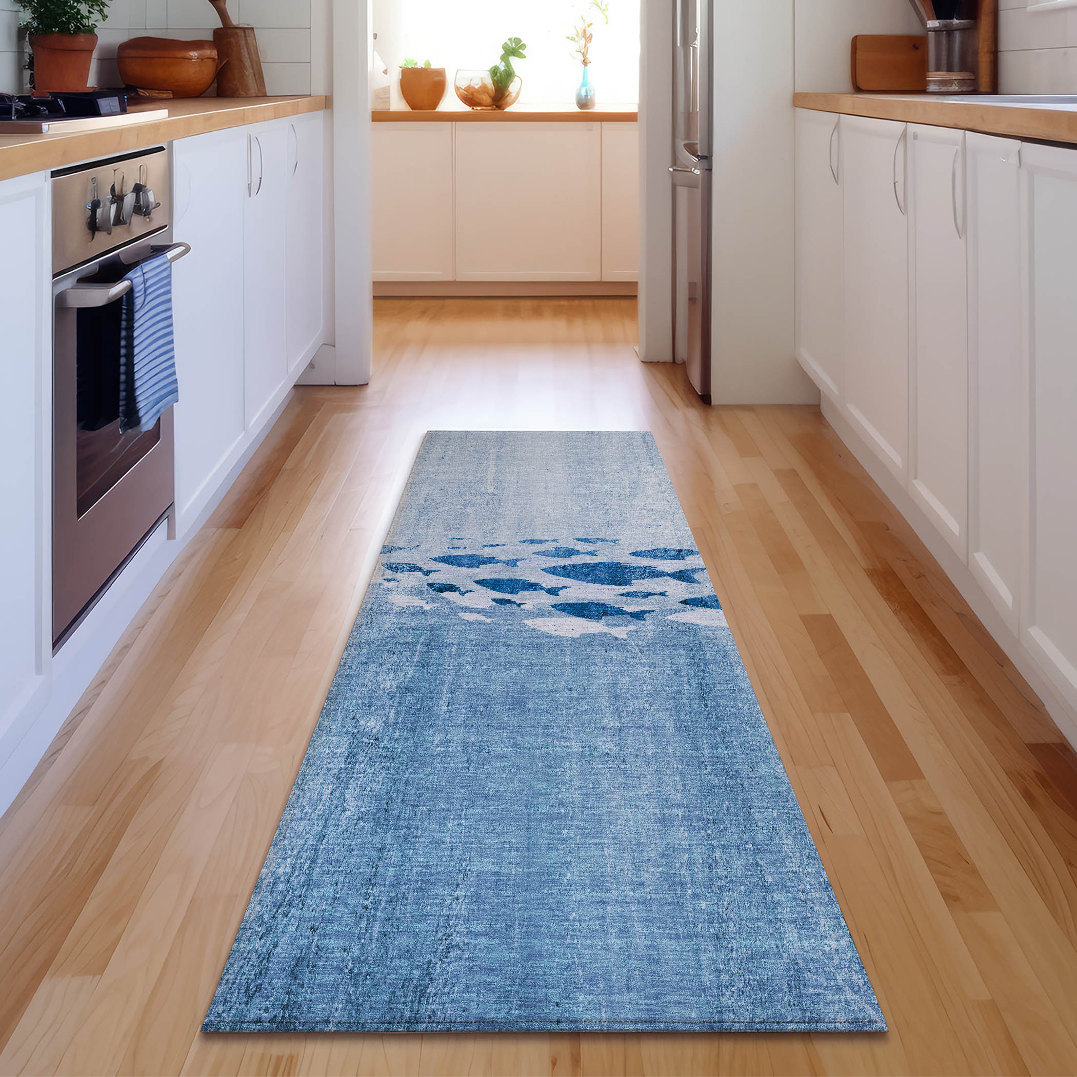 Addison Rugs AMF627BU2X8 Mayfield AMF627BU 2 x 7 (ft) Polyester Blue Rectangular Indoor Animal print Machine washable Runner rug