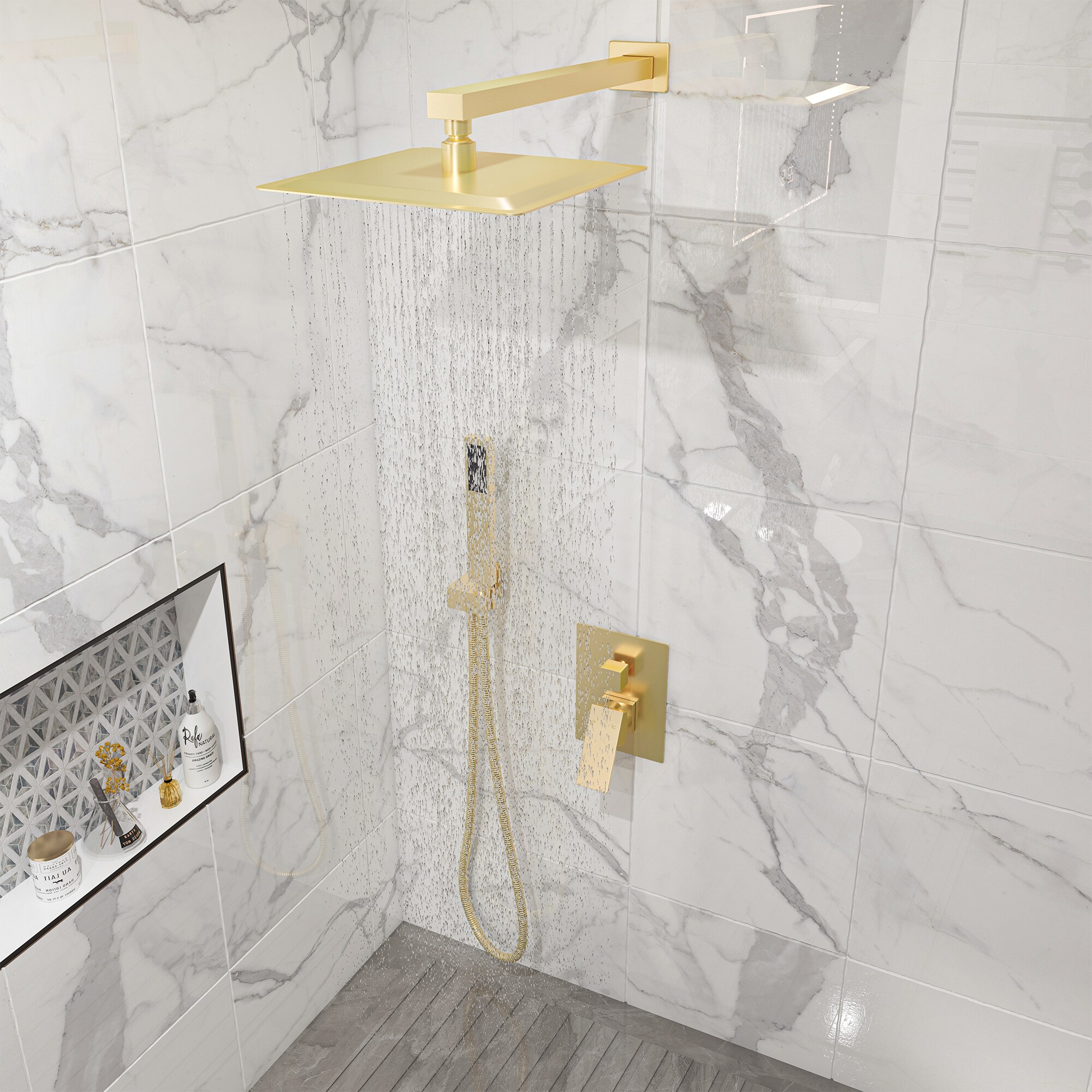 Brushed Nickel Ceiling Mounted Dual Shower System with Body Jets