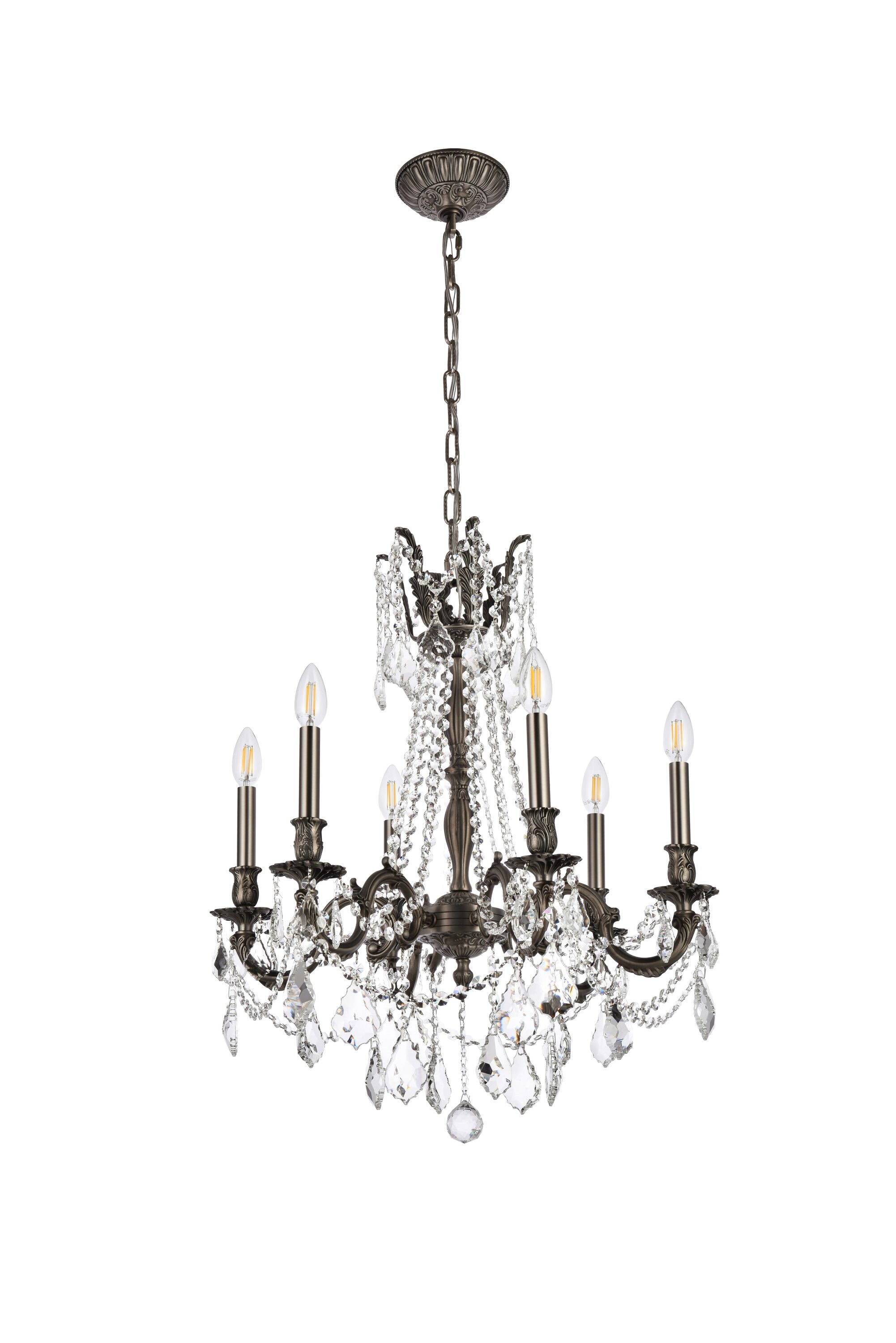 Royal Cut Crystal and Pewter 6-Light Chandelier with Bronze Accents