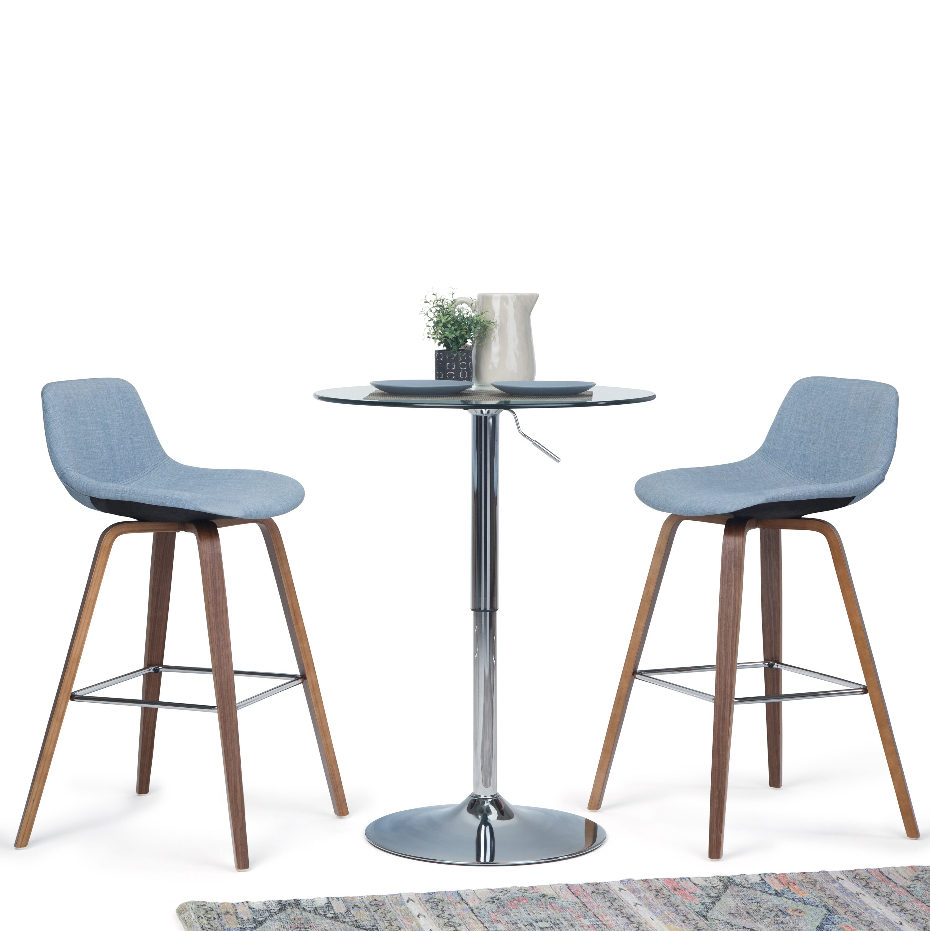 Randolph Denim Grey Linen Bentwood Counter Stools, Set of 2