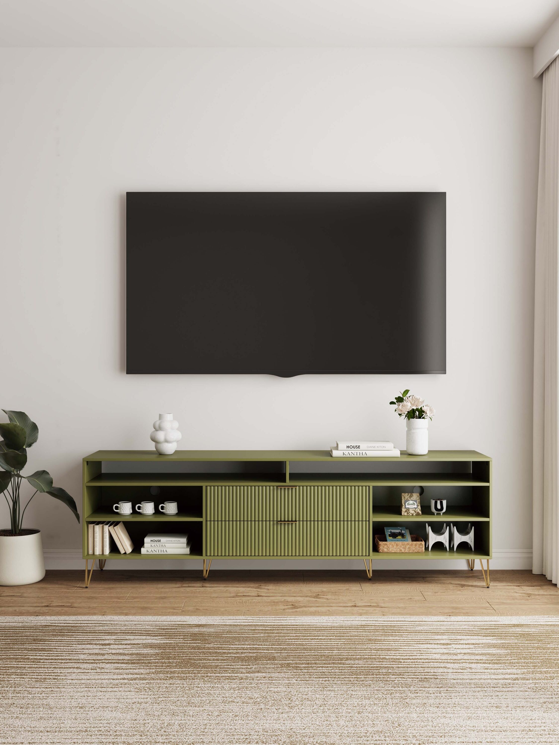 Store Green Tv stand and Brown night stand