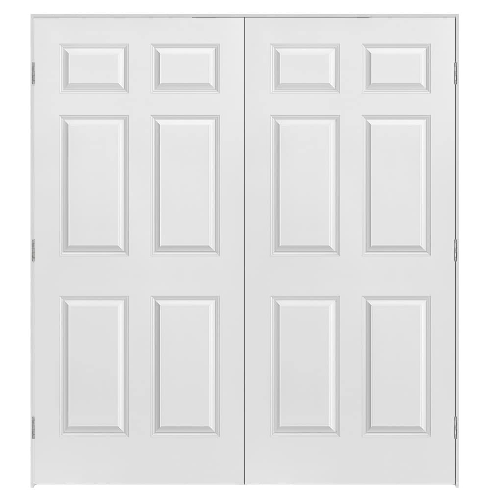 Masonite 640898 72-in x 80-in Primed Solid core 6-panel Bi-parting Textured Primed Molded composite Flat Jamb Double Prehung Interior Door