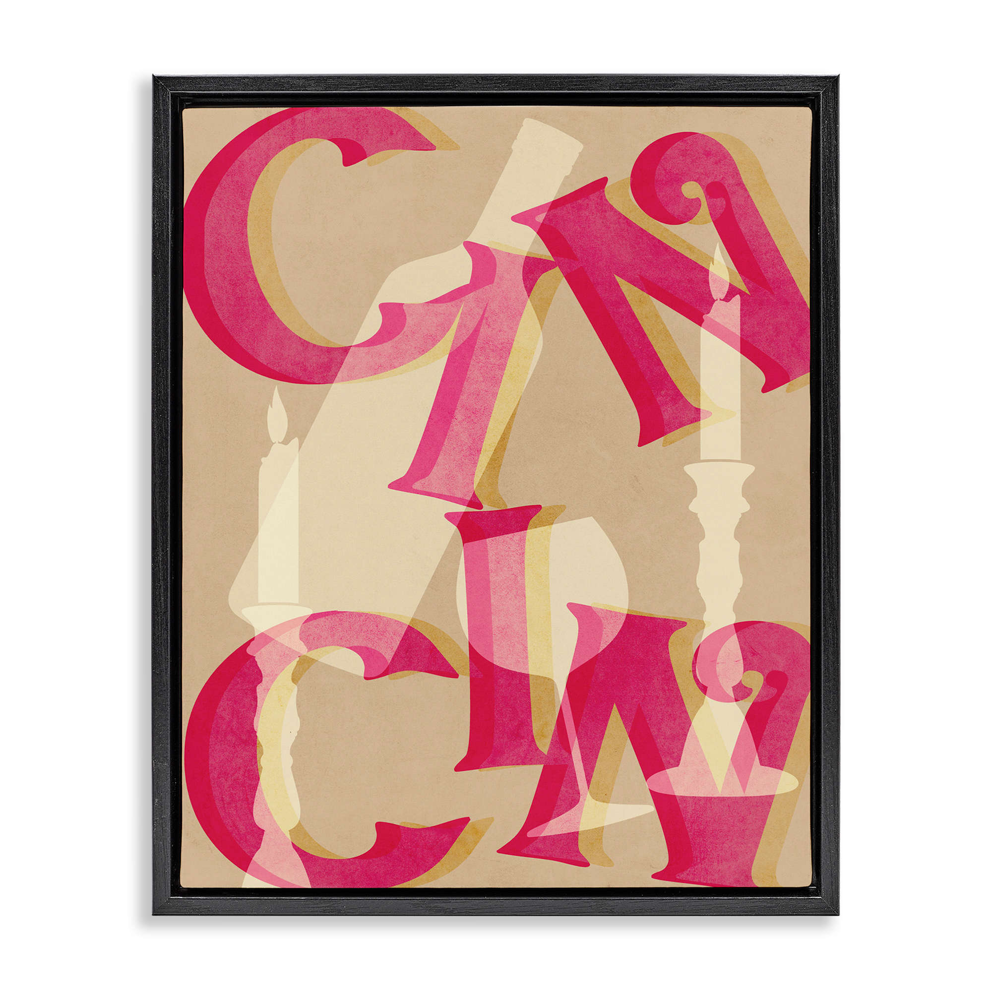 Stupell Industries BT-072-FFB-16X20 Cheers Wine and Candles Black Framed Floater Canvas Wall Art By Lil Rue 17 x 21