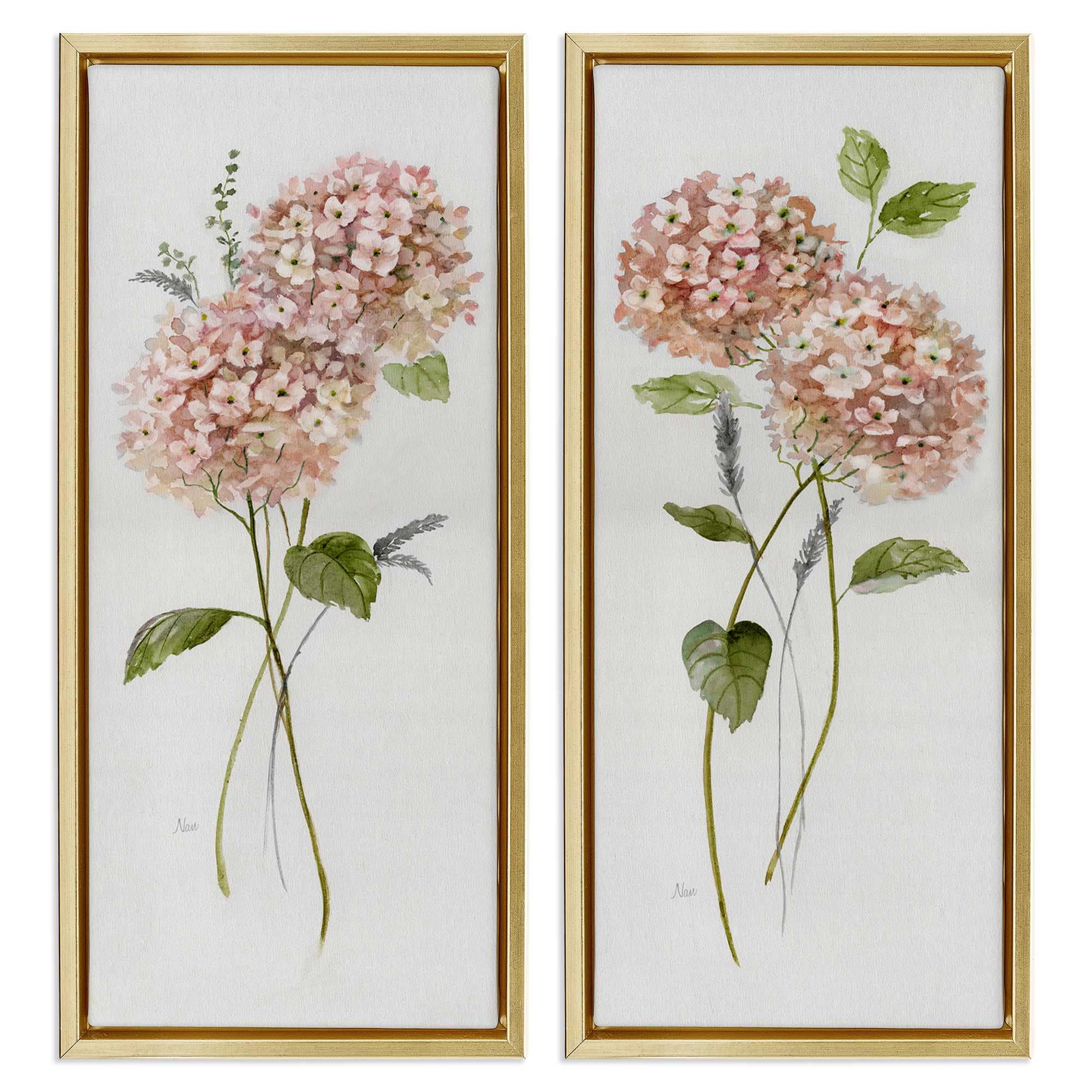 Stupell Industries B2-732-FFG-2PC-10X24 Pink Hydrangea Sprigs 2pc Floating Frame Set design by Nan