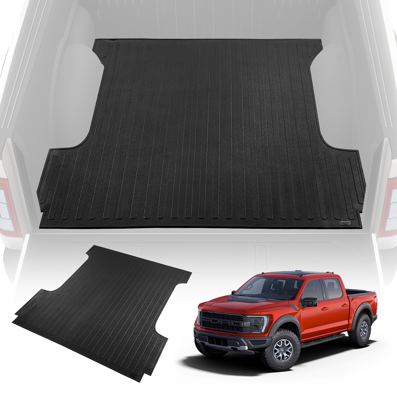 VEVOR KCCCDFTF1502DR5ZTV0 Truck Bed Mat, Fits for 2015-2023 Ford F150 5.5 FT Short Bed, 66.5-in x 64-in Rubber Truck Bed Liner, 1/4-in Thick Bed Mat Car Accessories for All-Weather Protection, Prevent Slipping or Damage