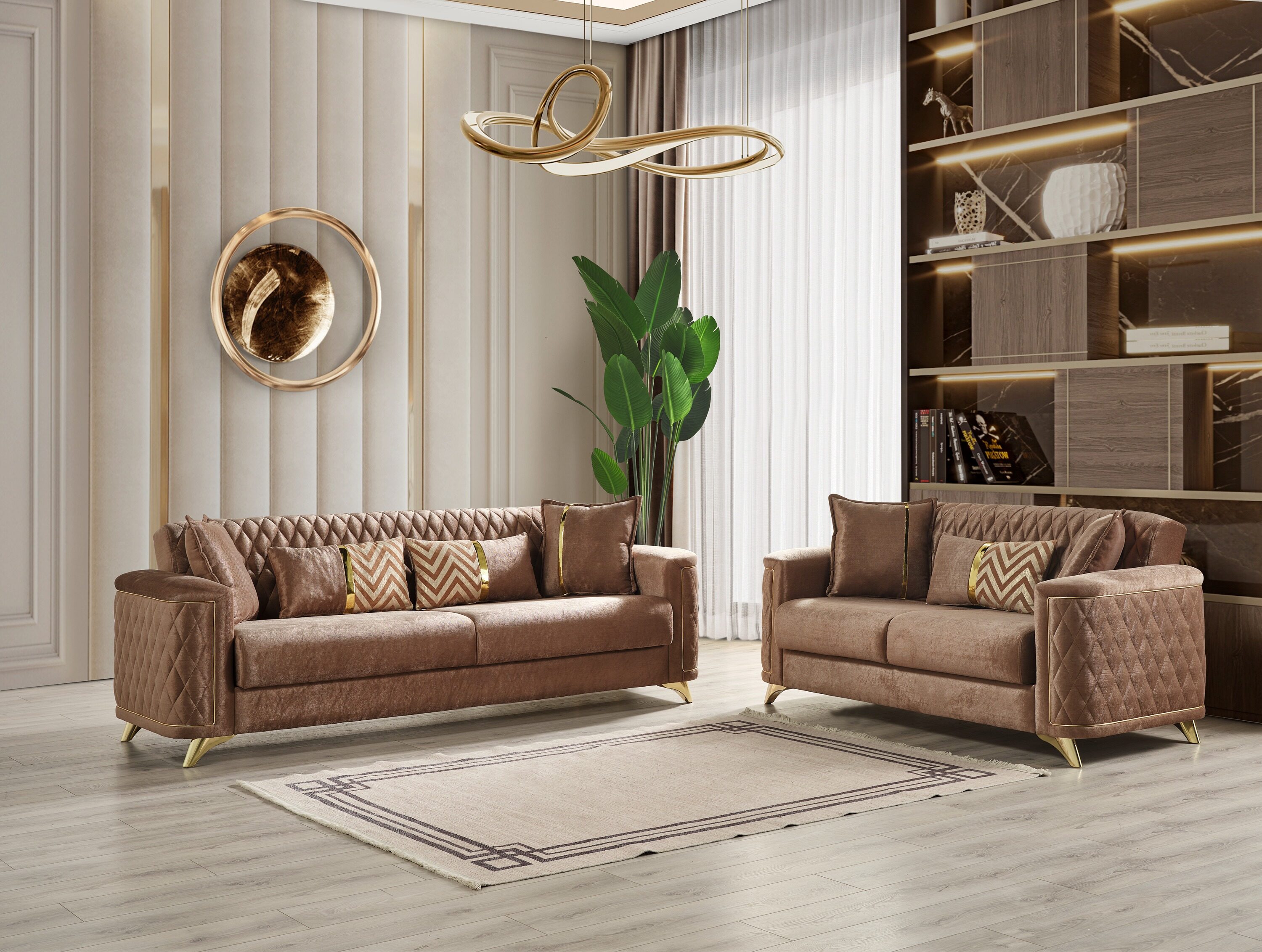 Galaxy 601955552035 Luna Modern 3 -Piece Velvet Copper Living Room Set