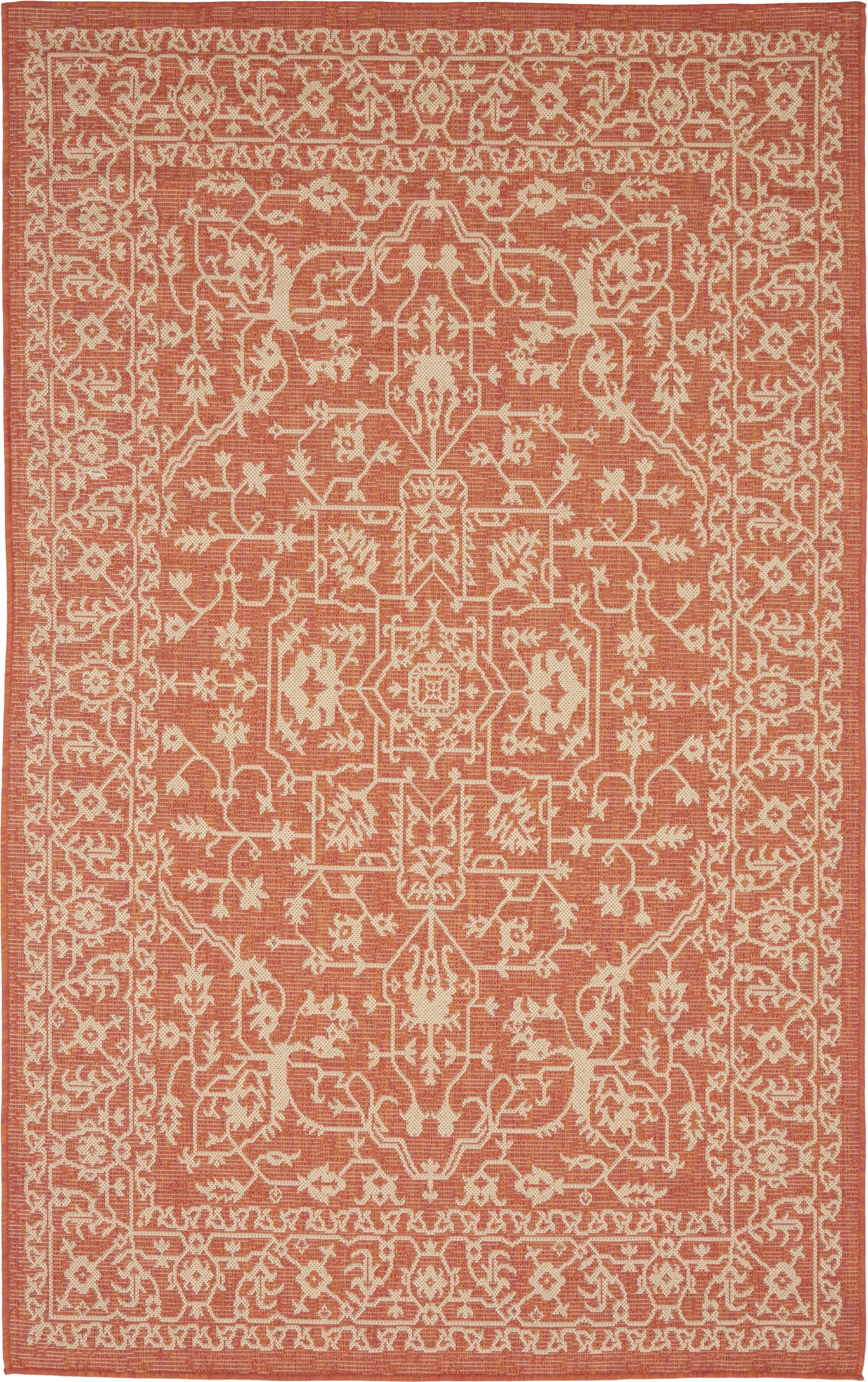 Unique Loom 3135580 Allover Outdoor 5 x 8 (ft) Loomed Polypropylene Terracotta/Beige Rectangular Indoor/Outdoor Medallion Area rug