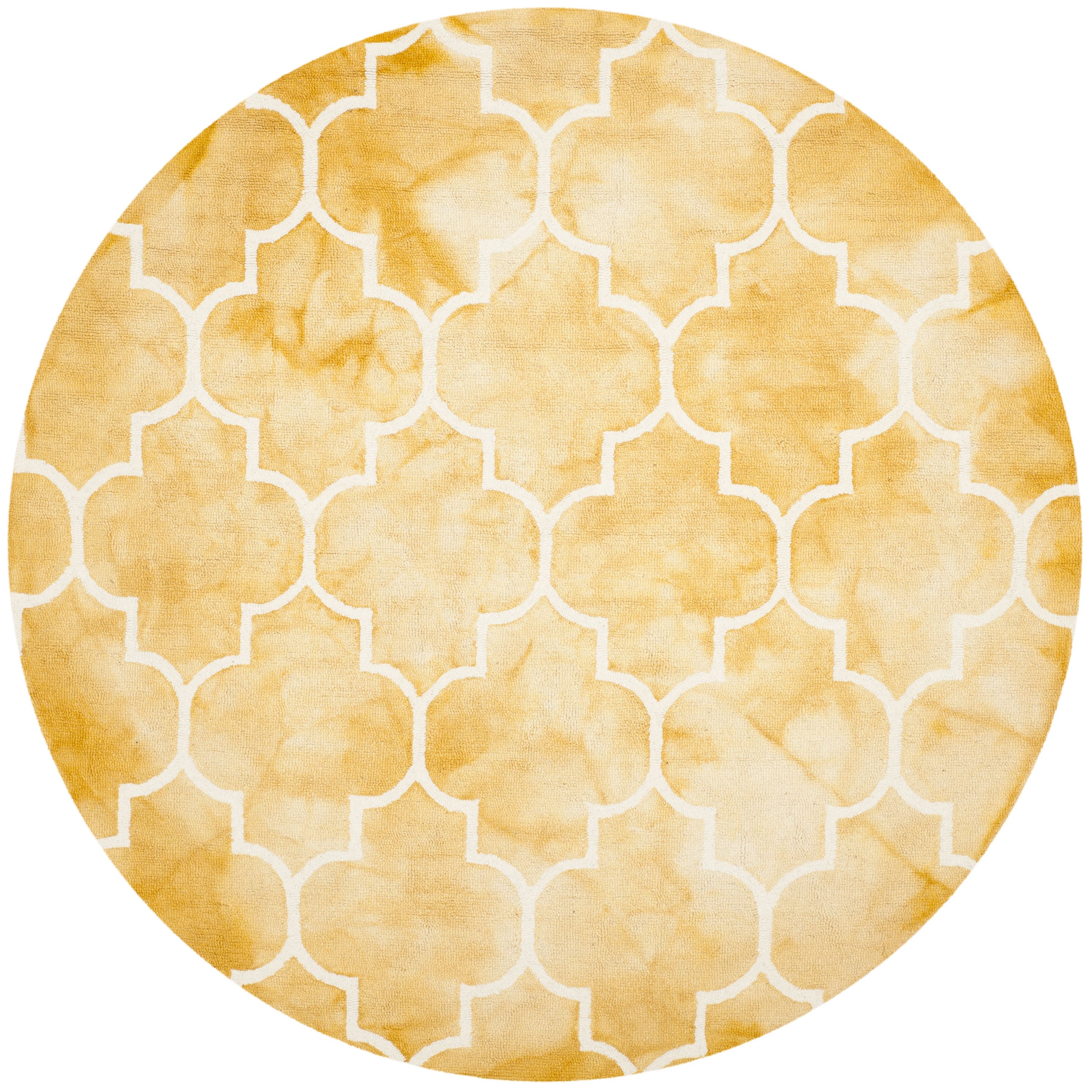 Safavieh DDY535H-7R Dip Dye Dorinda 7 x 7 (ft) Tufted Wool Gold/Ivory Round Indoor Trellis Bohemian/Eclectic Area rug