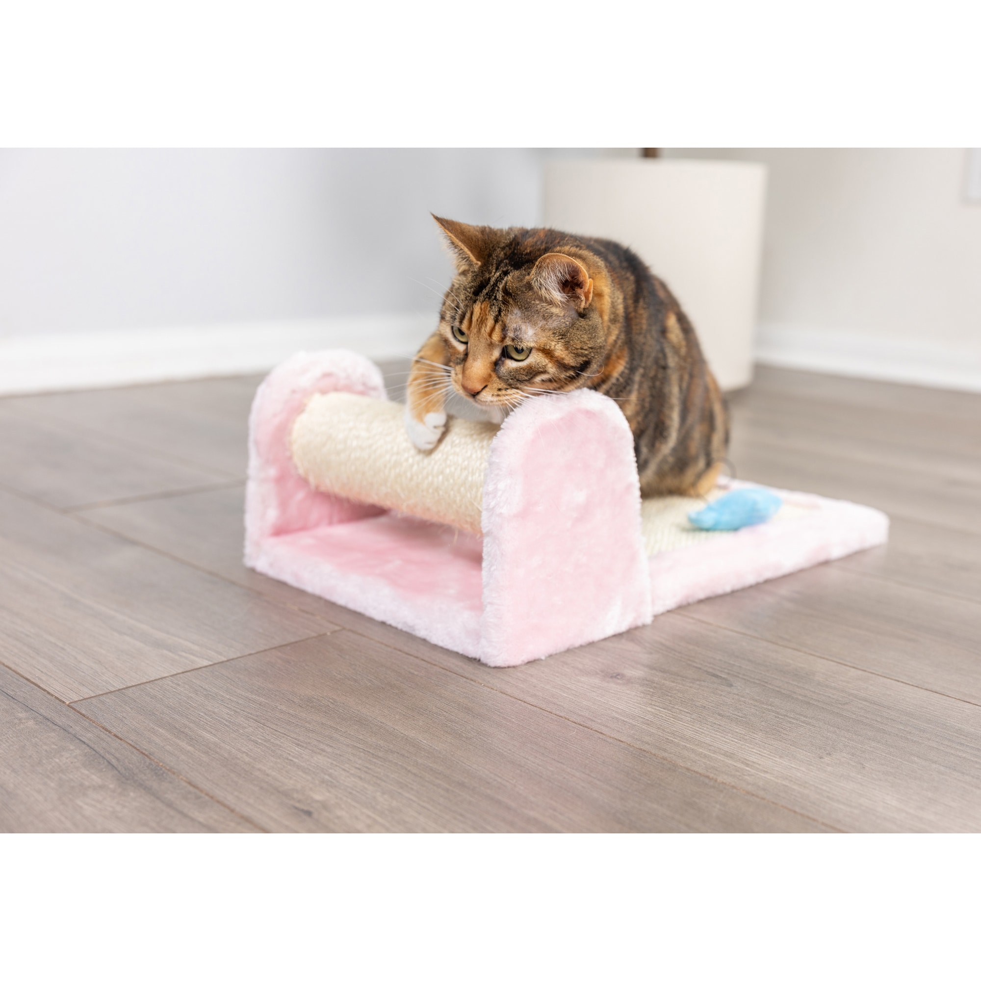 Pink Faux Fur and Sisal Rolling Cat Scratcher