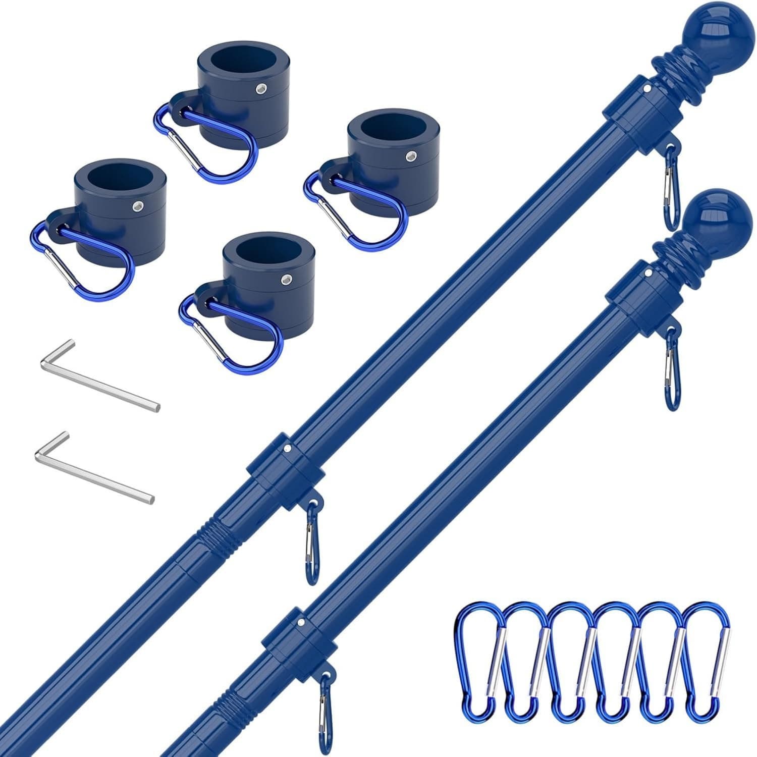 Angel Sar - 2-Pack 5ft Blue Stainless Steel Flag Pole with Anti-Corrosive Coating for Outside House