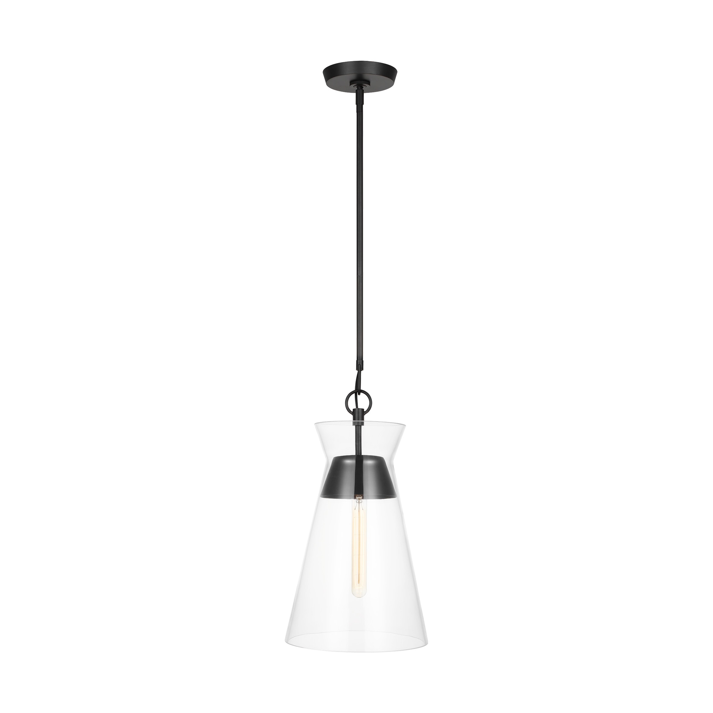 Generation Lighting Atlantic 1 -Light Aged Iron Modern/contemporary Clear glass Cone Medium Hanging Pendant Light