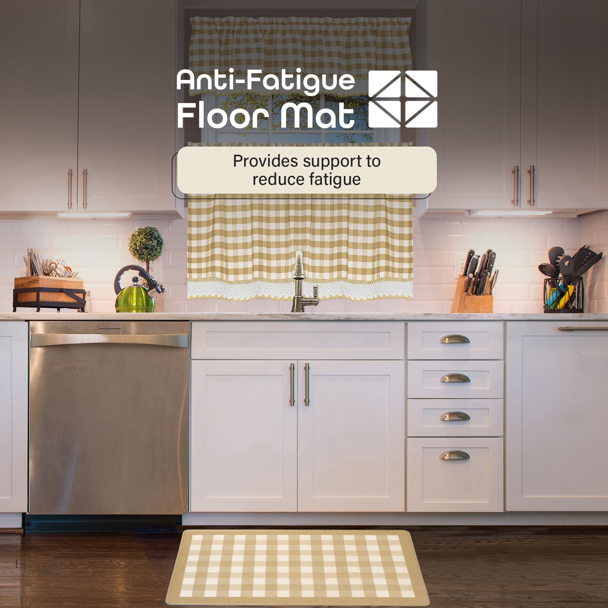 Taupe Buffalo Check Anti-Fatigue Mat with Eco-PVC Foam