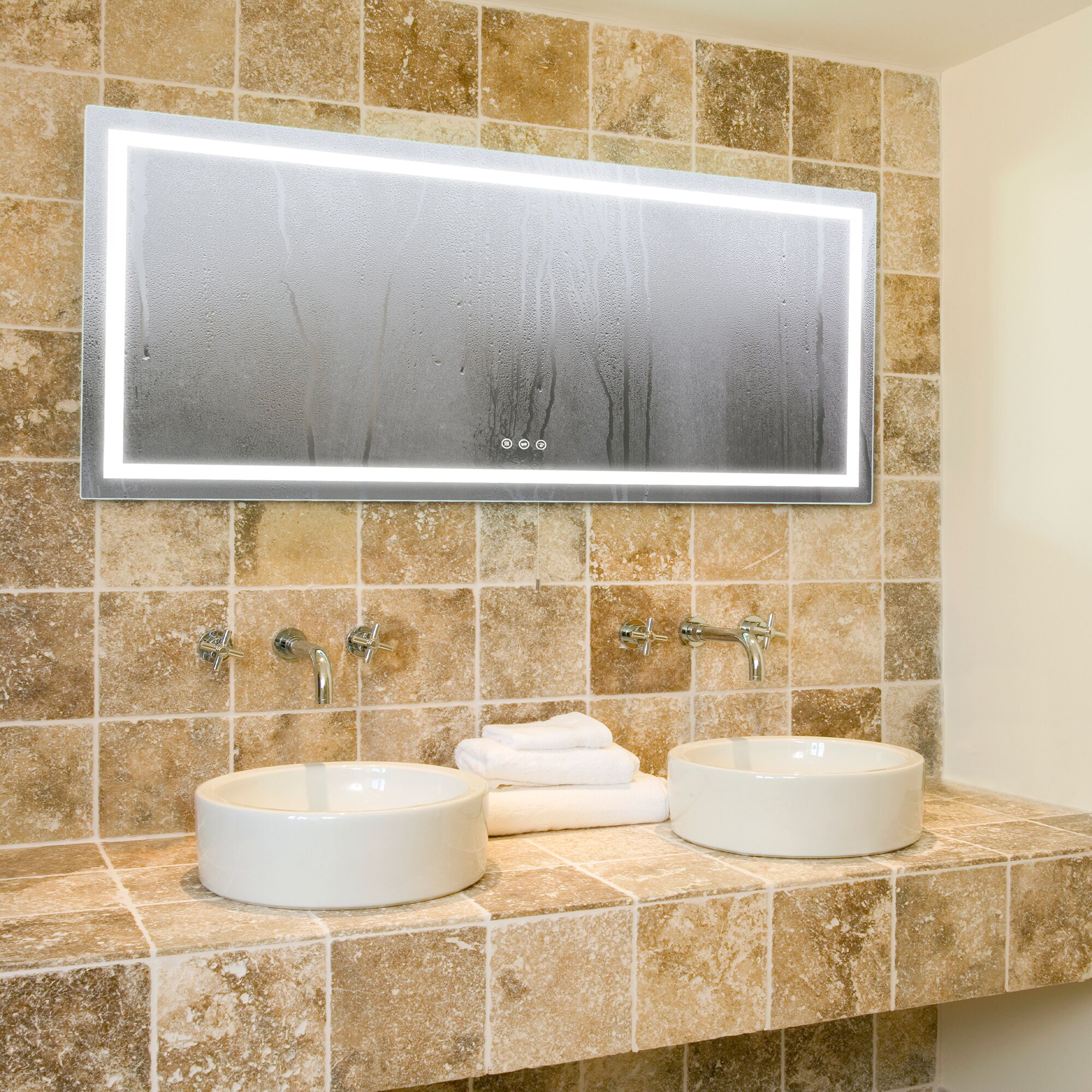 GarveeLife LED Bathroom Mirror 60X30in Anti-Fog Dimmable Backlit Front Lit Tempered Glass Shatter Proof