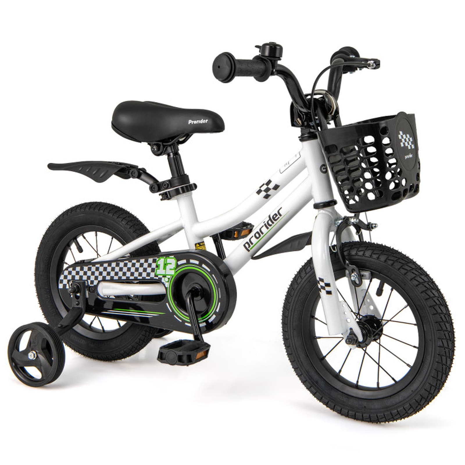 SUGIFT 12-in Kids Bike with Training Wheels Carbon Steel Frame Dual Brake System Adjustable Saddle and Handlebar 100-lb Capacity for Ages 3-4 White