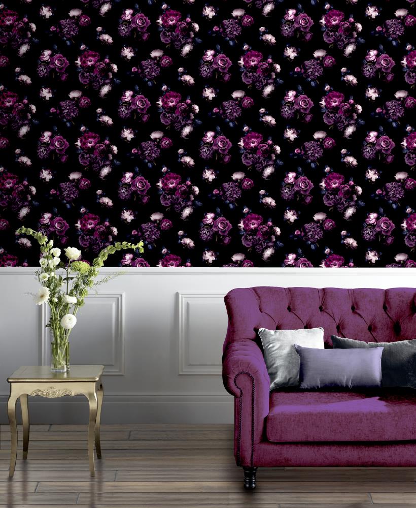 Gsquare Wallpaper Flower Black Background Wallpaper HD Media Quality  Wallpaper Available In All Size For Living Room, Bed Rooms Purple Color  Size- ( 72  Height x 48 Width ) 