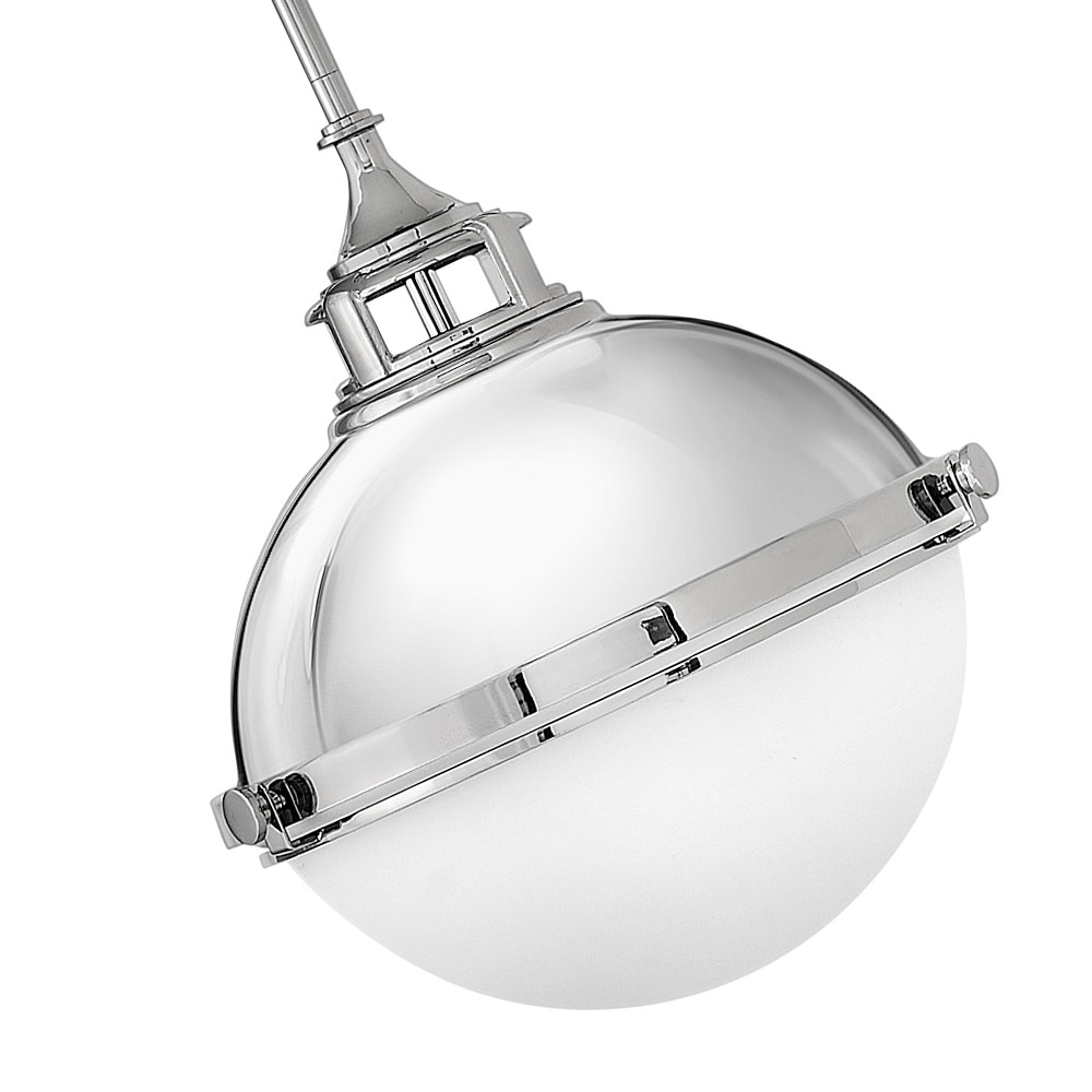 Polished Nickel Dual-Light Pendant with Etched Opal Glass Shade