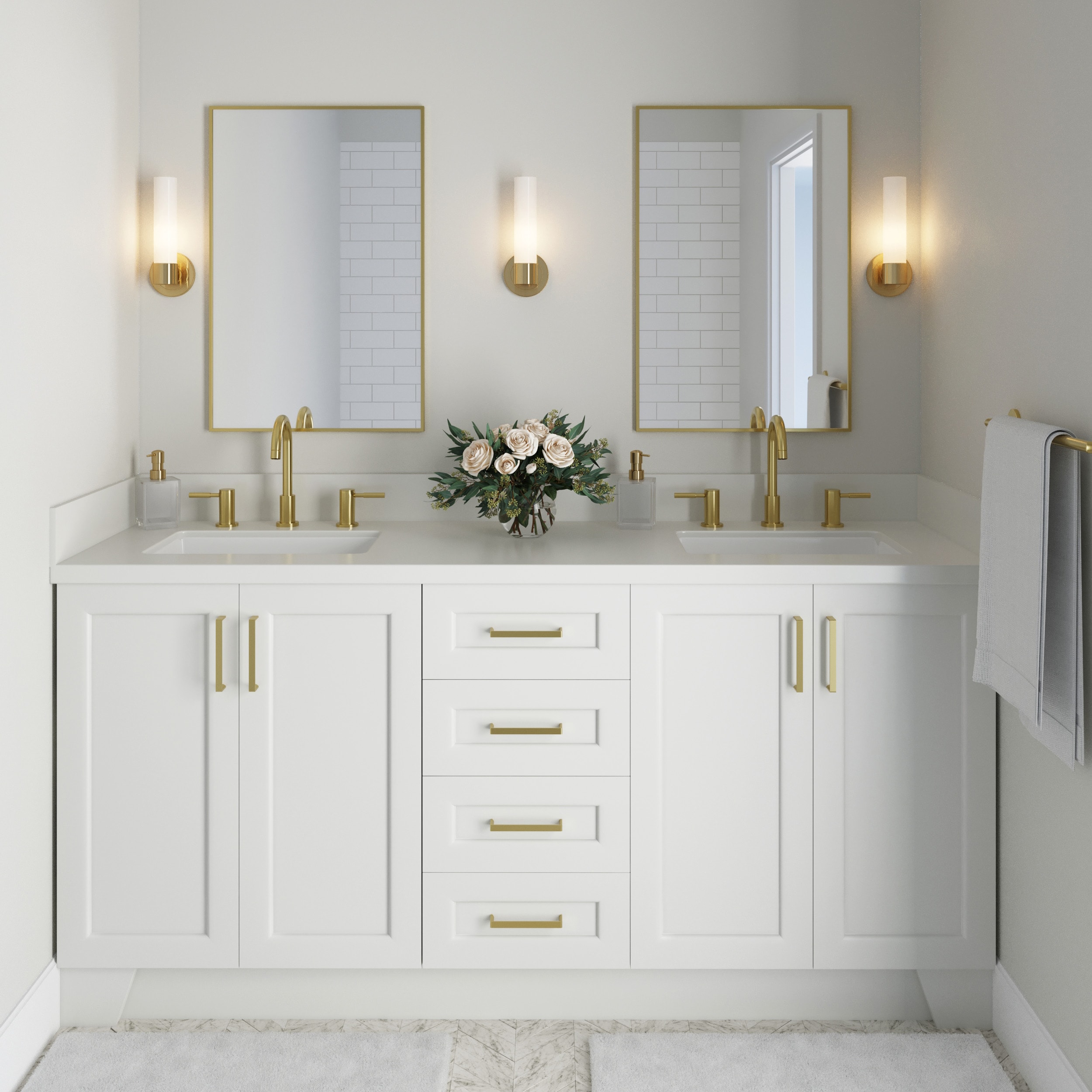 ARIEL Taylor 73-in White Undermount Double Sink Bathroom Vanity with ...