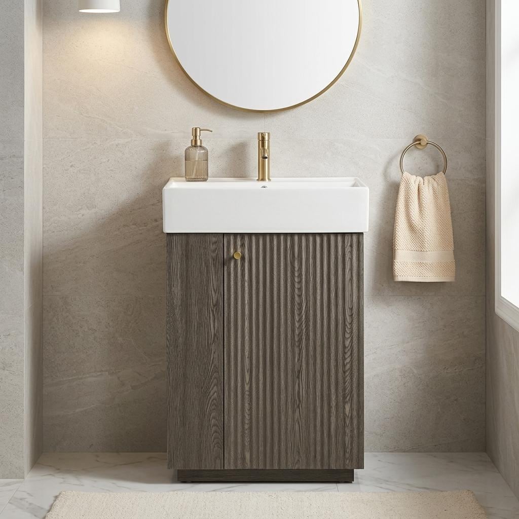 Homy Casa 21.6-in W Dark Grey Bathroom Vanity Soft Close Doors Ceramic Sink Overflow Hole