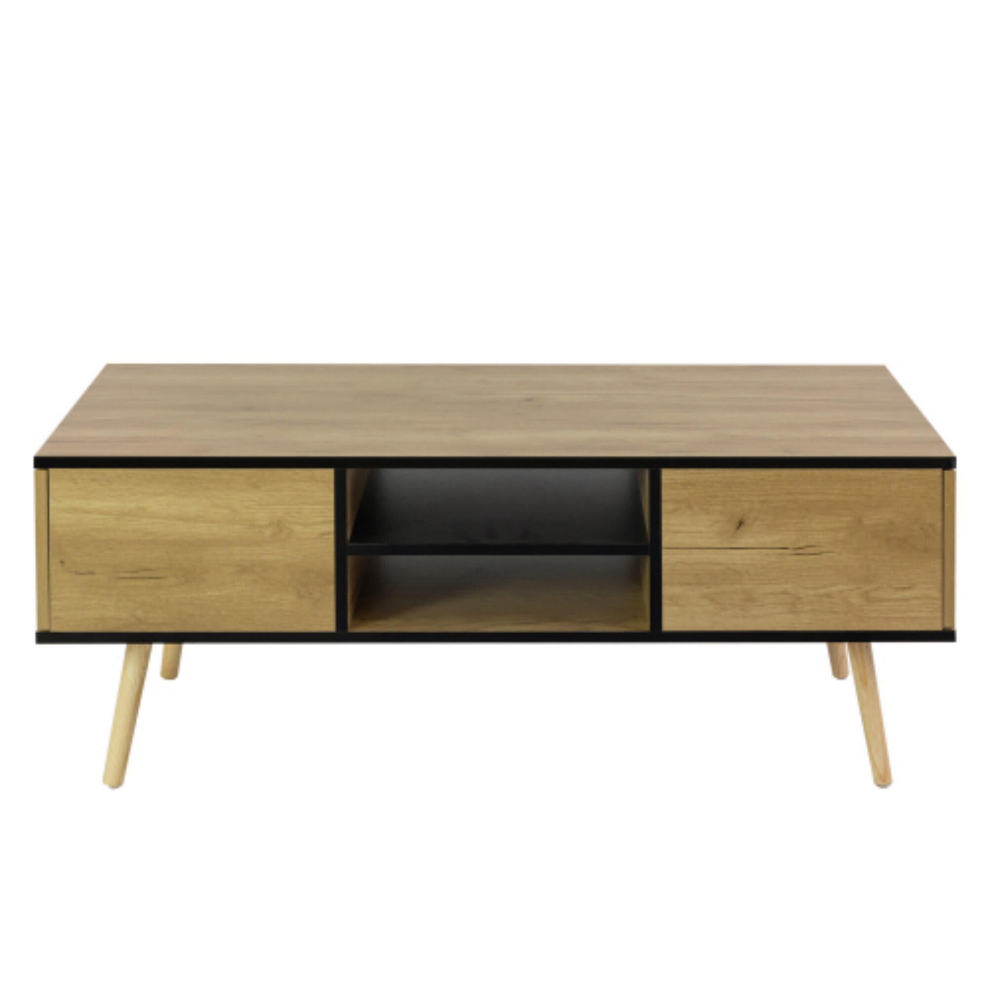 Miki Shinly JXY-6281-04MI Wood Leg Coffee Table Brown Wood Rustic Coffee Table with Storage
