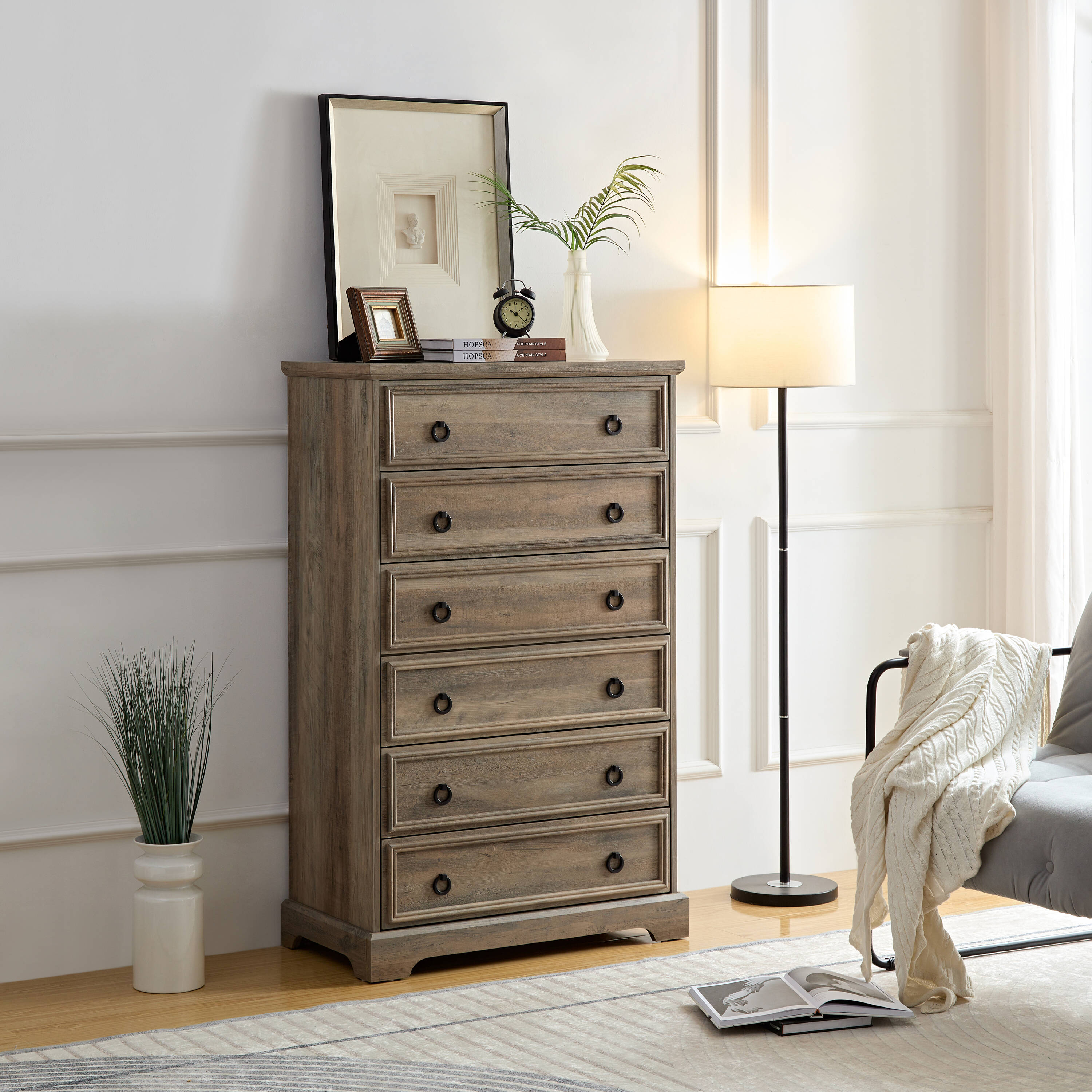 Fun Orange FUN24DR15 Bedroom Dresser Gray Wash 6 -Drawer Standard dresser