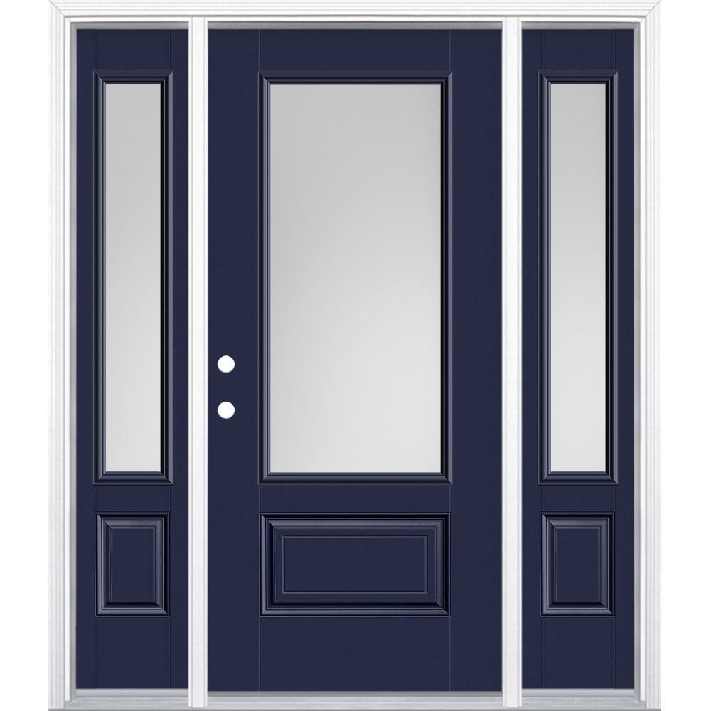 Masonite 629448 64-in x 80-in x 4-9/16-in Fiberglass 3/4 lite Right-hand inswing Eclipse Painted Prehung Front Door with Sidelights with Brickmould Insulating core