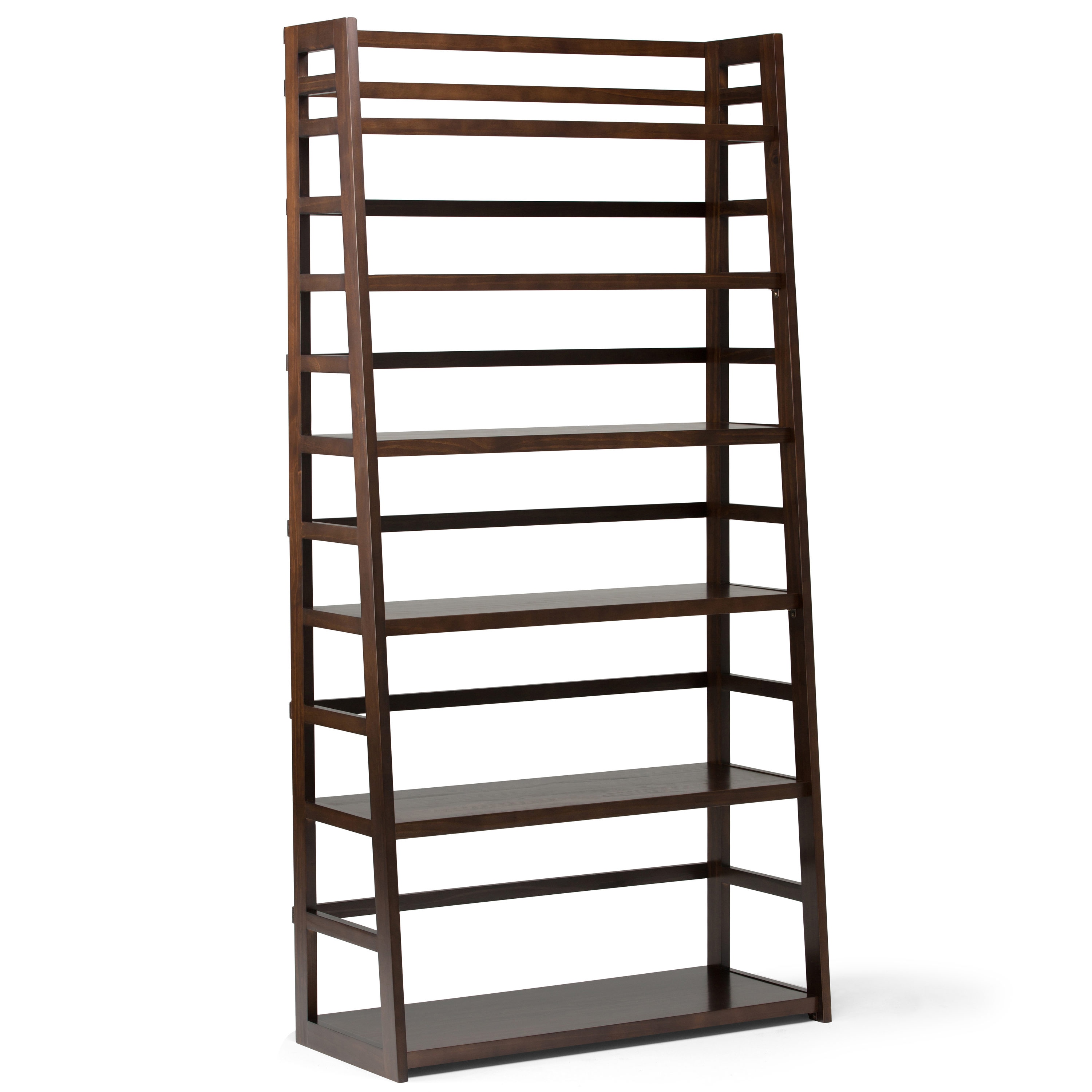 Simpli Home AXCRACA38-BRU Acadian Brunette Brown Wood 5 -Shelf Ladder Bookcase ( 36-in W x 72-in H x 16-in D ) Stained