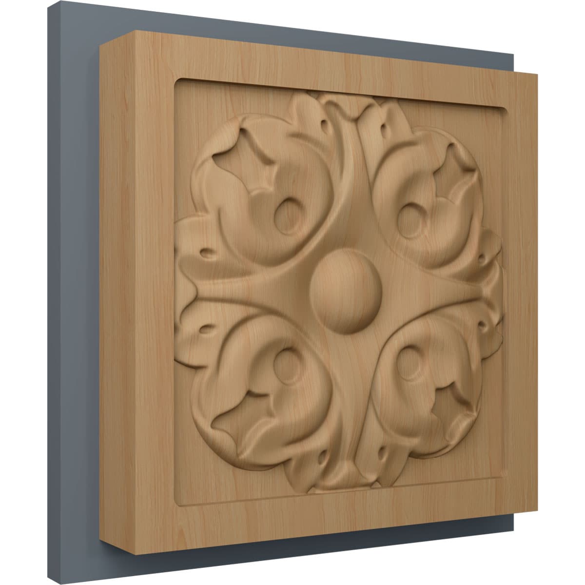 Small Hand-Carved Alder Wood Leaf Square Rosette