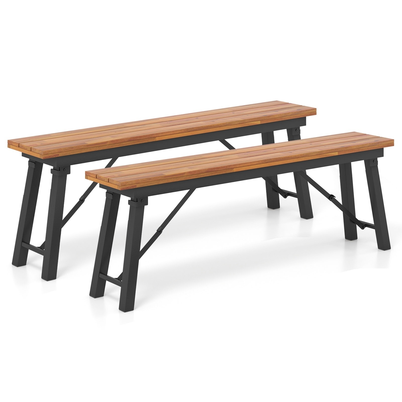 Volenca Folding Acacia Wood Picnic Bench Set of 2 with Powder-Coated Metal Legs Holds 800 lb