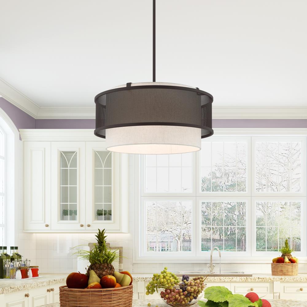 Braddock Bronze 4-Light Drum Chandelier with Oatmeal Shade