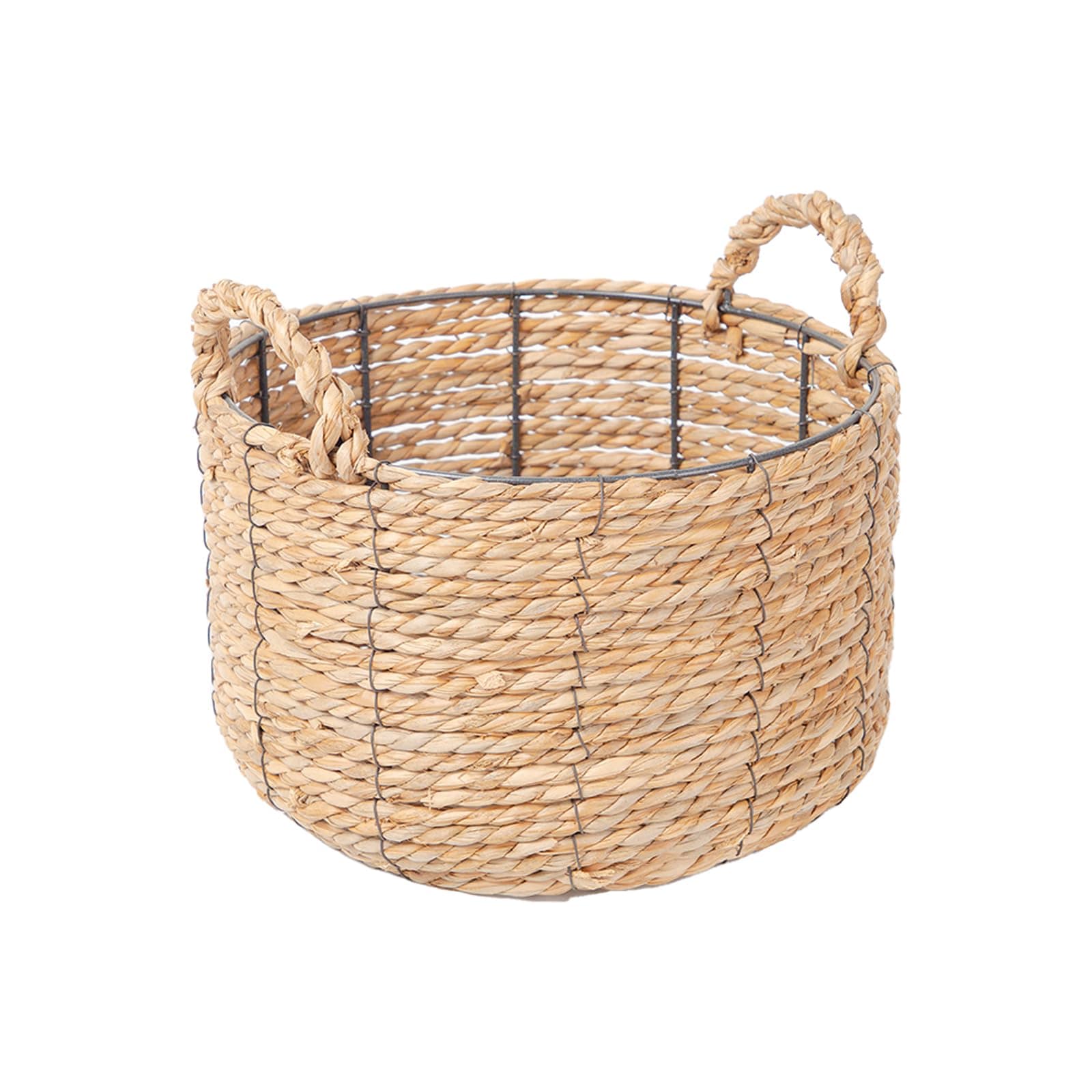 AKSCYZM Round Wicker Storage Basket Large Handmade Water Hyacinth Bin with Handles 12.2 Inch Diameter x 7.48 Inch Height #LAK0820K392