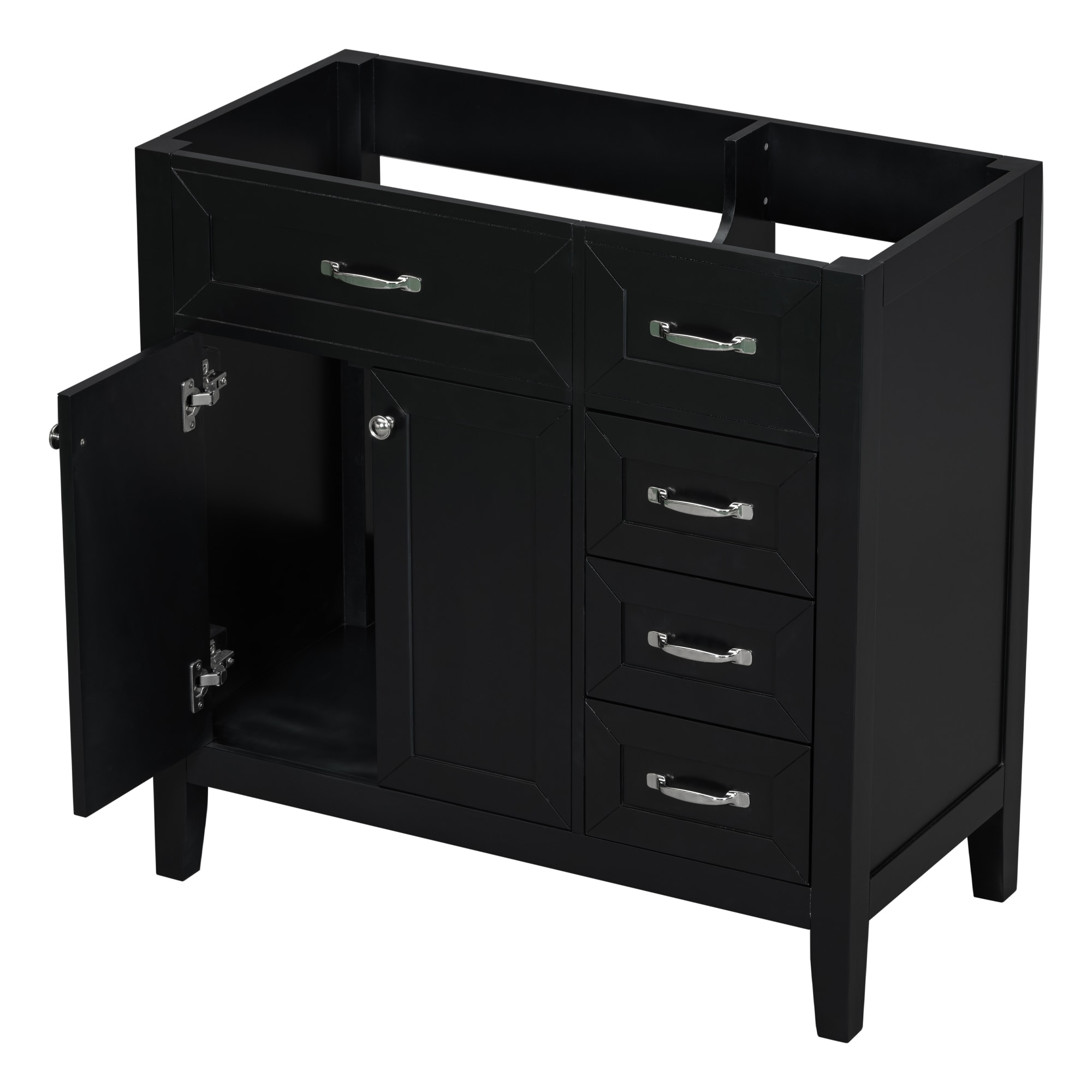 GDFStudio 319674 36 Inches Bathroom Vanity without Sink Cabinet Base Only Bathroom Cabinet with Drawers Solid Frame and Mdf Board Black