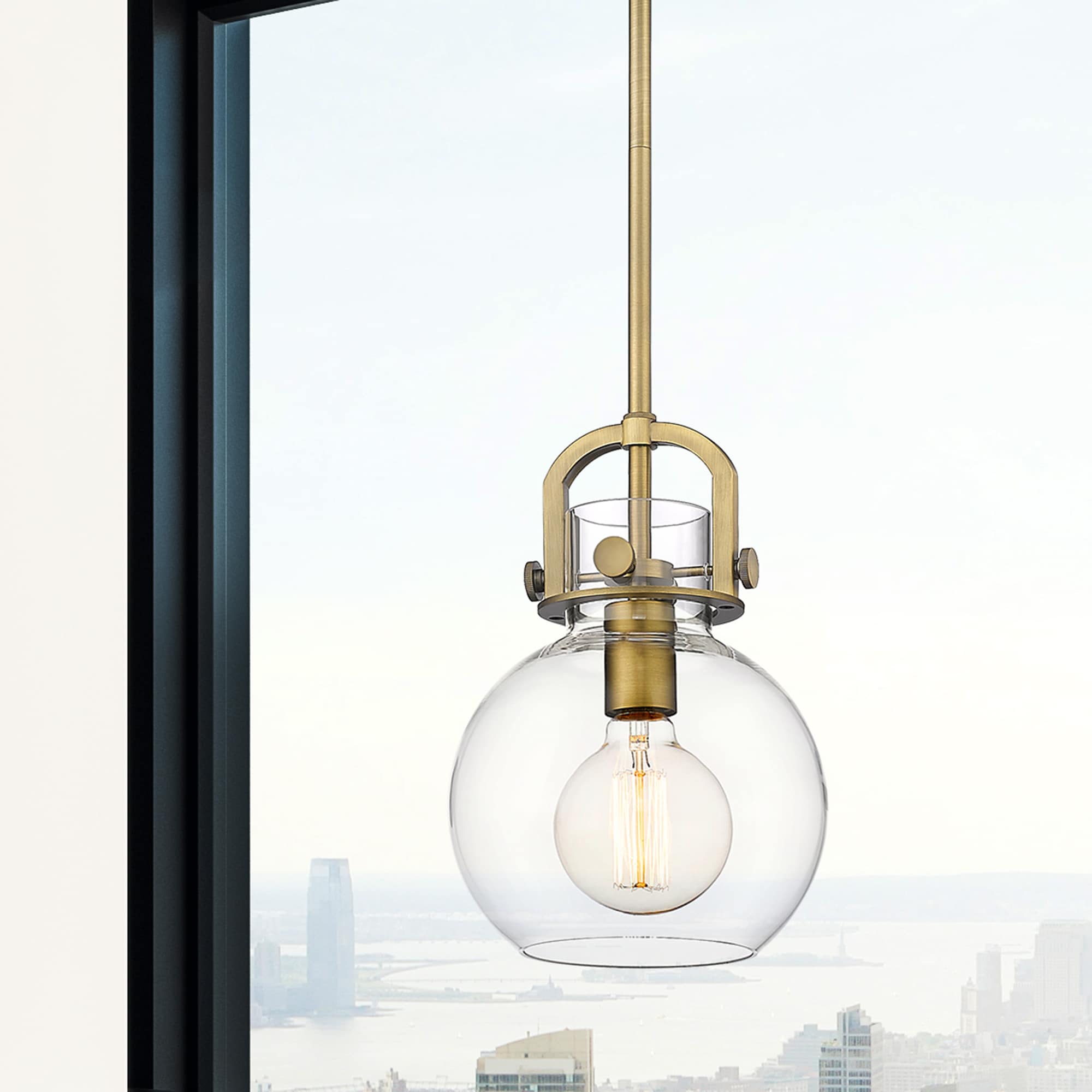 Innovations Lighting 410-1S-BB-8CL Newton Sphere Brushed Brass Industrial Clear glass Globe Medium Hanging Pendant light