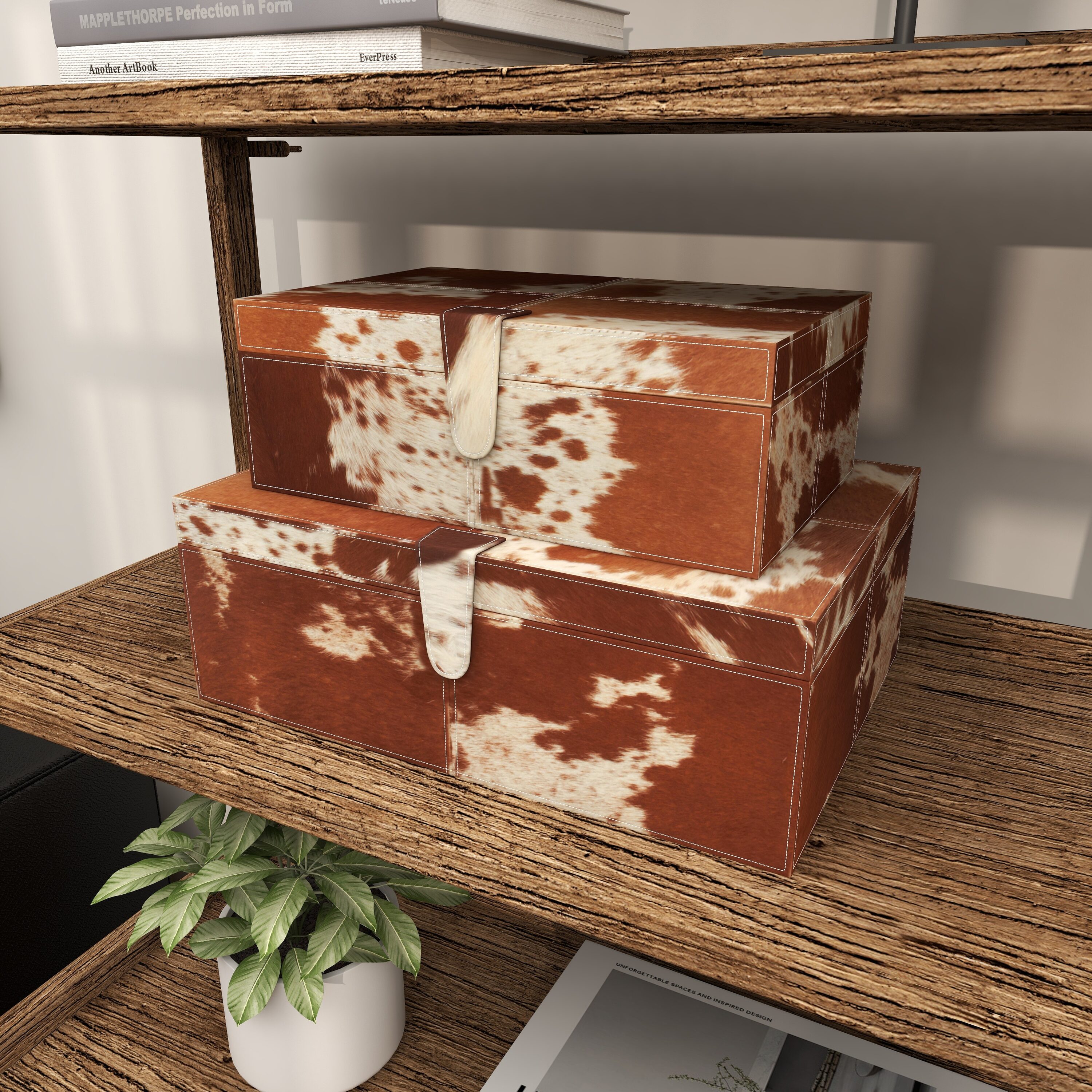 Grayson Lane 95931 2 -Pack Brown Leather Glam Decorative box