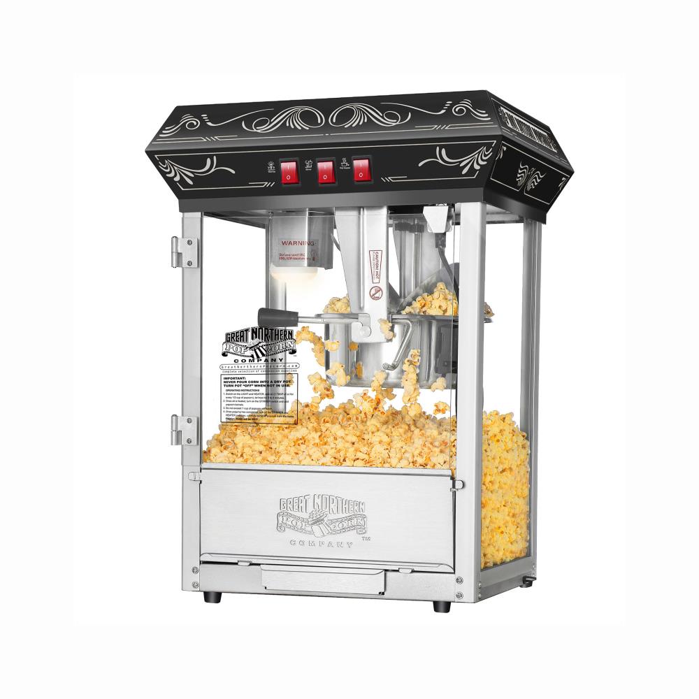 Great Northern Popcorn 1 Cups Oil Popcorn Machine, Stainless Steel,  Tabletop, Good Time Countertop Popcorn Machine- Popper Makes 3 Gallons-  8-Ounce Kettle (Black) in the Popcorn Machines department at