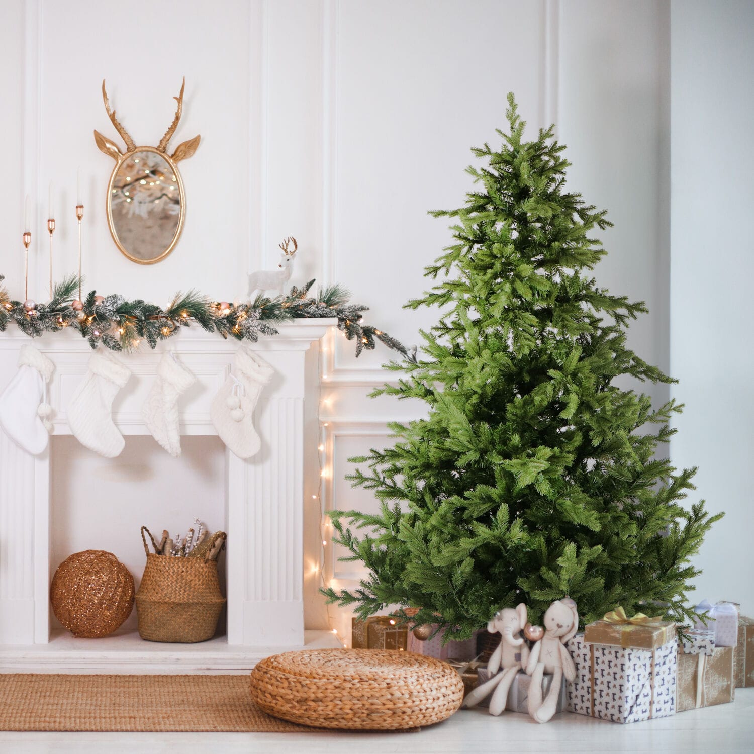 7.5-Foot Green Pine Artificial Christmas Tree with Hinged Branches