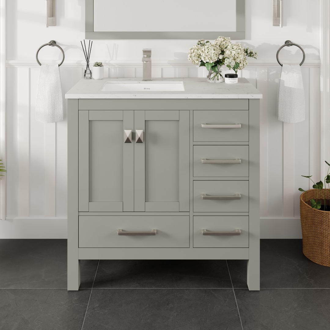 Eviva TVN414-38X18GR-Q London 38-in Gray Undermount Single Sink Bathroom Vanity with White Quartz Top