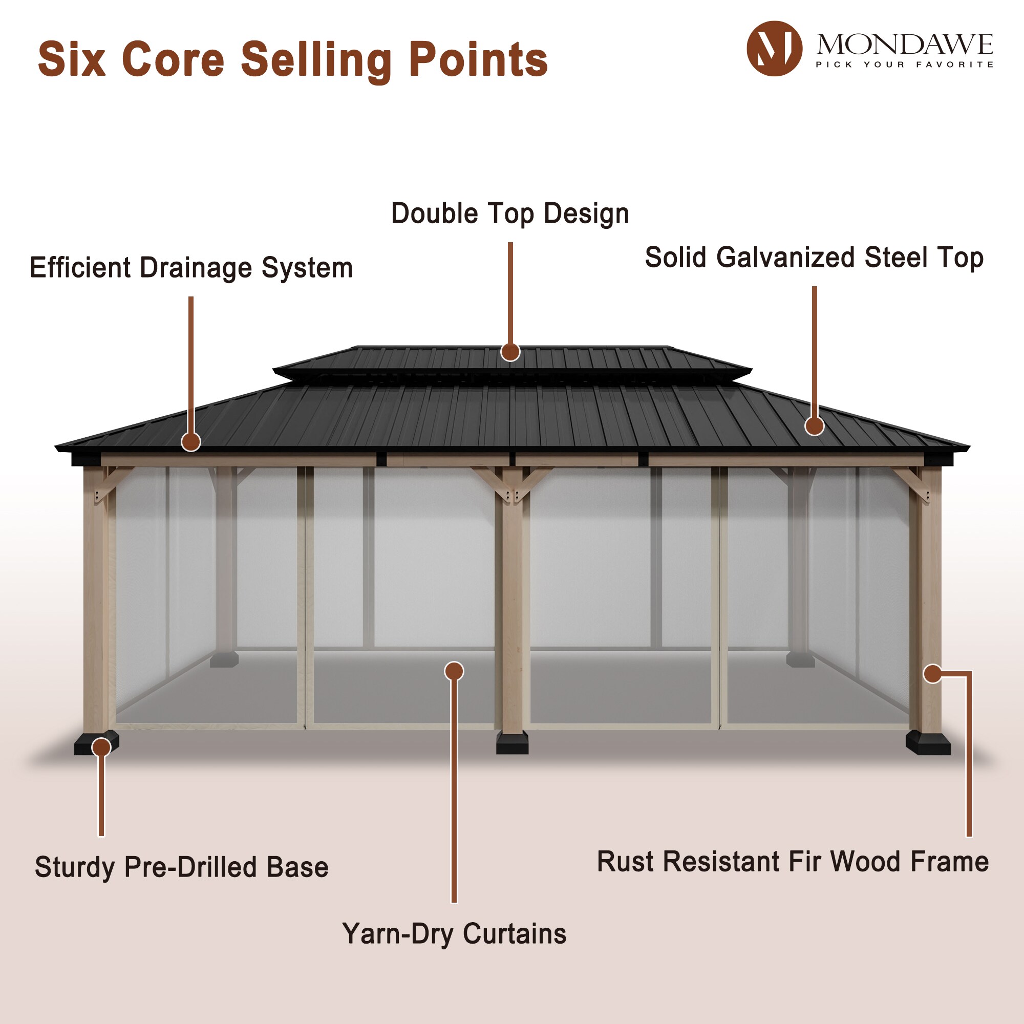 Beverly Hills 20-ft x 12-ft Cedar Wood and Black Steel Patio Gazebo