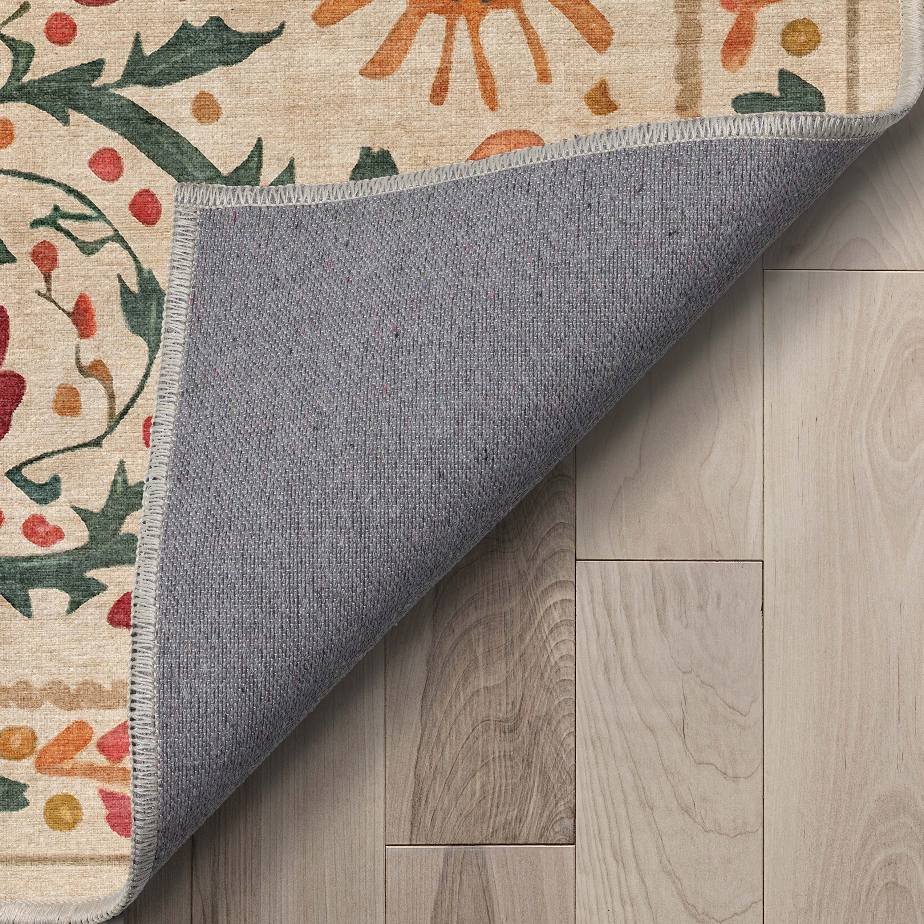 Apollo Suzani Beige and Red Floral Flat-Weave Area Rug