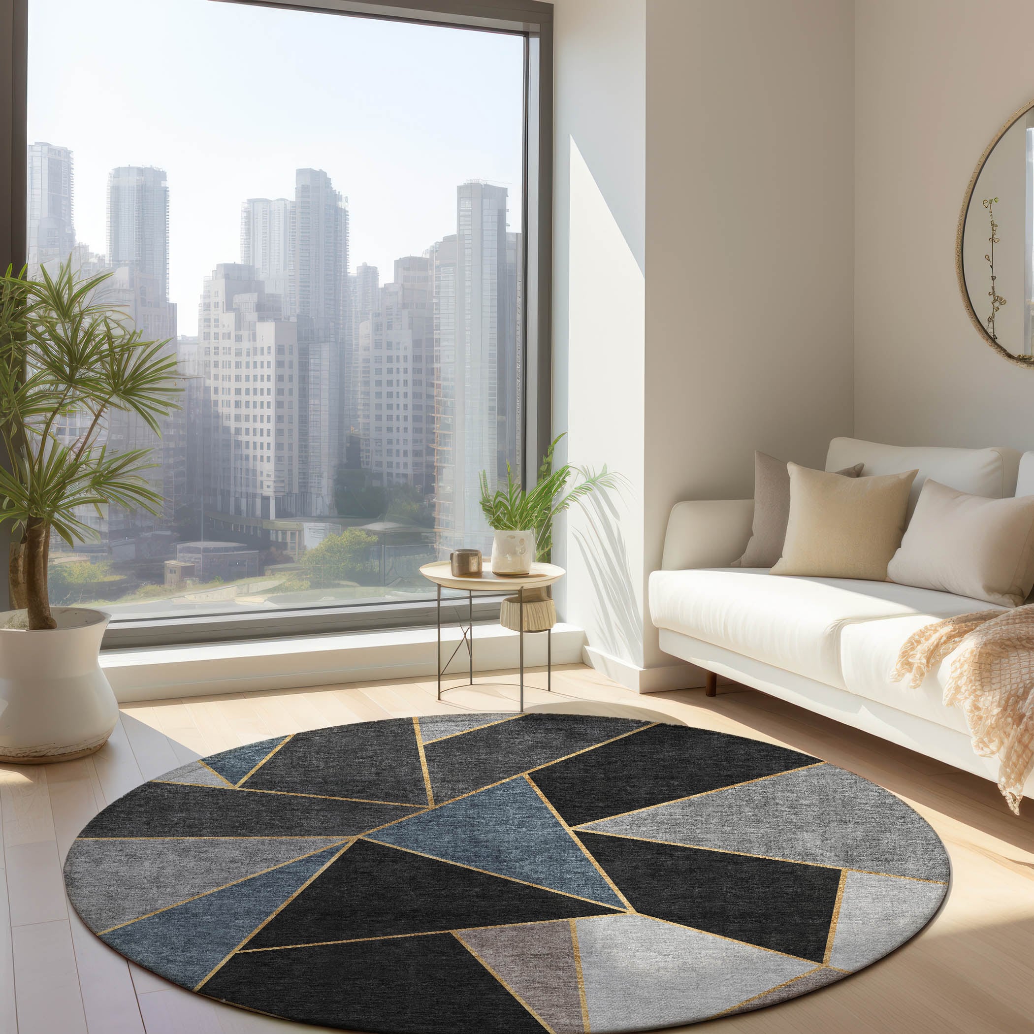 Addison Rugs ACN636BU8RO Chantille ACN636BU 8 x 8 (ft) Polyester Blue Round Indoor/Outdoor Geometric Machine washable Area rug