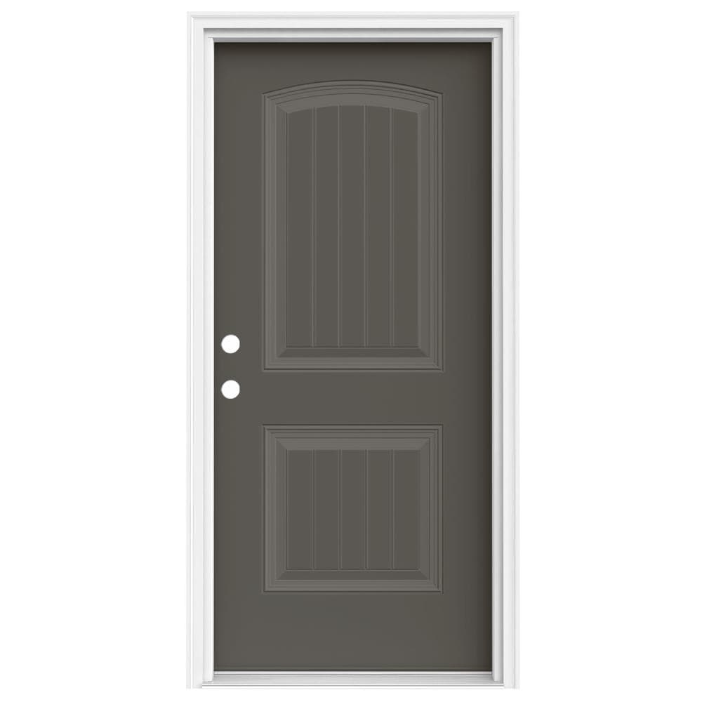 JELD-WEN LOWOLJW165800054 36-in x 80-in x 4-9/16-in Steel Right-Hand Inswing Timber Gray Painted Prehung Front Door with Brickmould Insulating Core