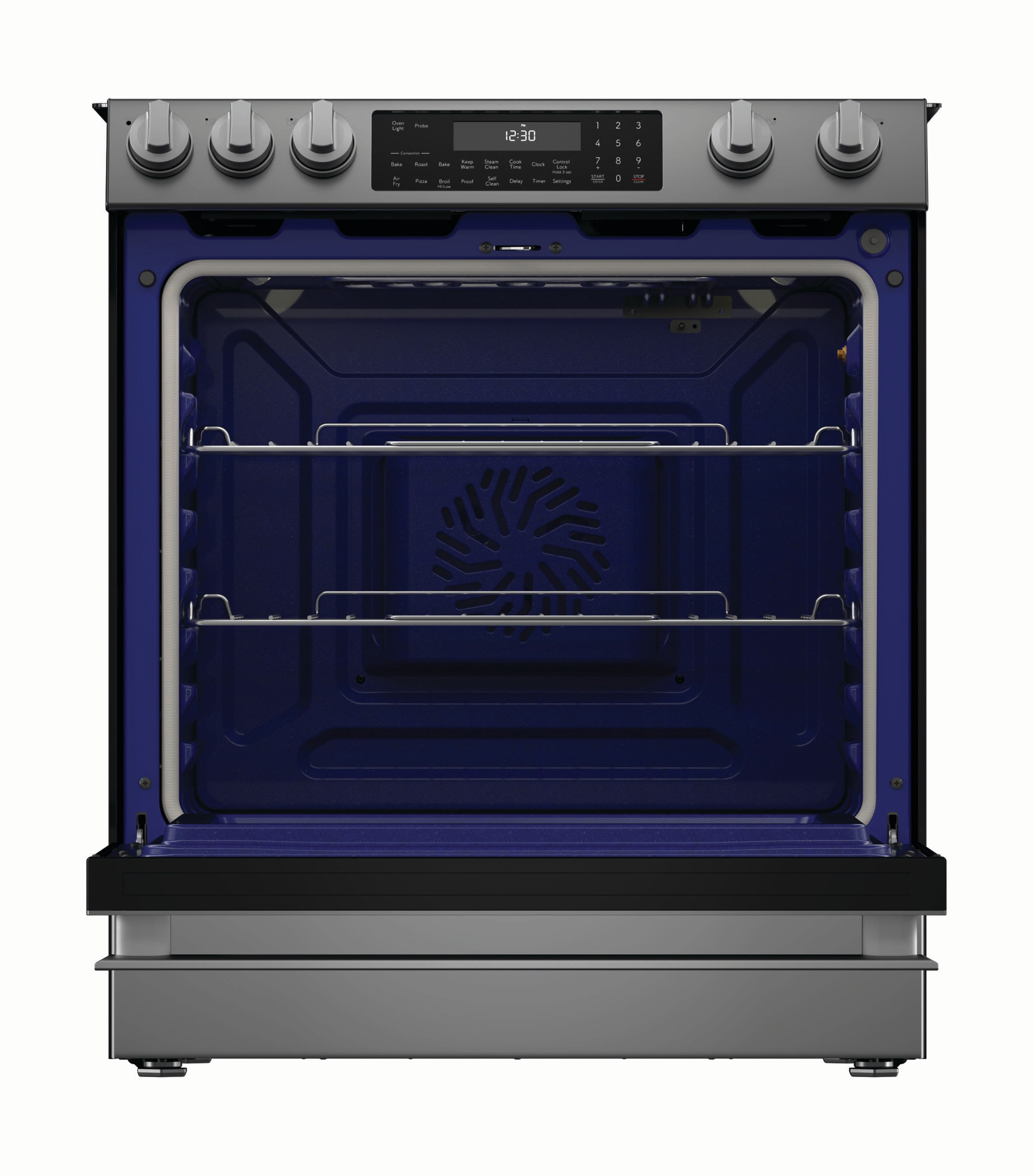 Midea 30-in Glass Top 5 Burners 6.3-cu ft Self-Cleaning Air Fry