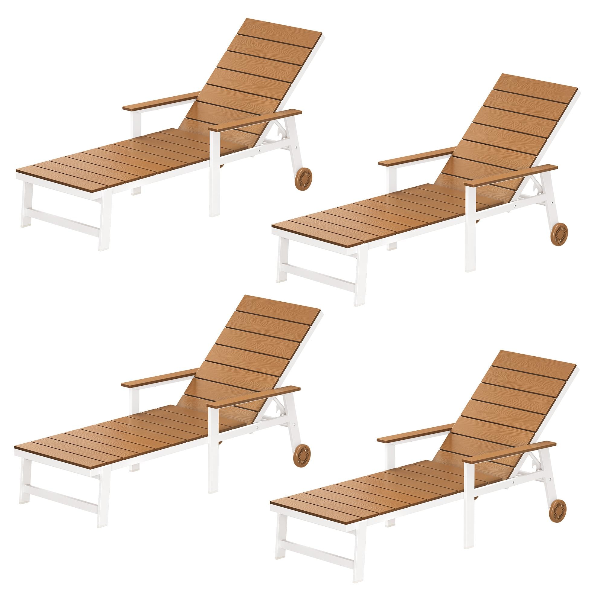 Yurevna 4JT-004-01LS Chaise lounge Set of 4 Teak HDPE Frame Stationary Chaise Lounge Chair with Slat Seat
