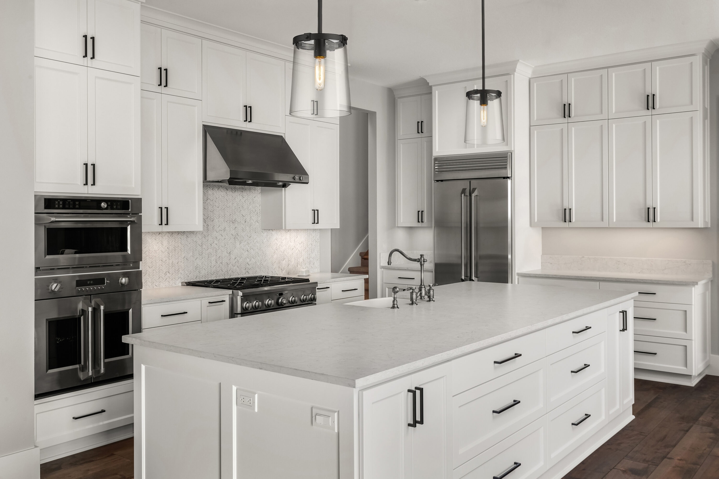 Transitional Matte Black Mini Pendant with Tapered Glass Shade