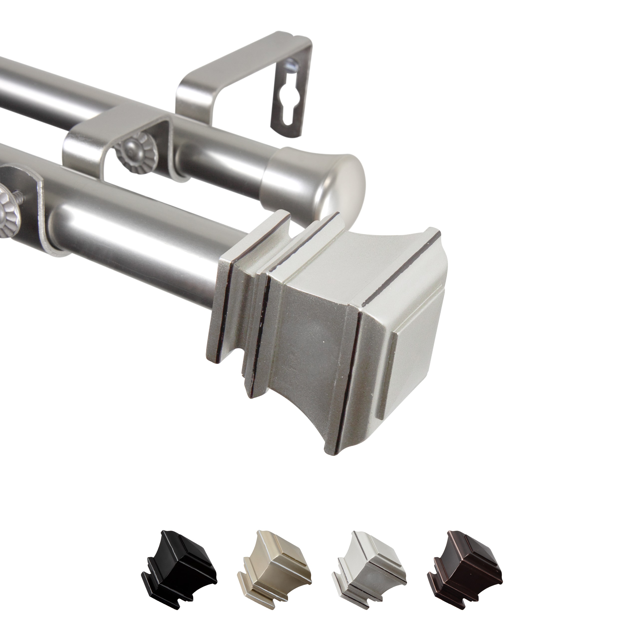 Hart & Harlow L-100-77-995-D Presley 1-in 120-in to 170-in Satin nickel Steel Double curtain rod with Finials