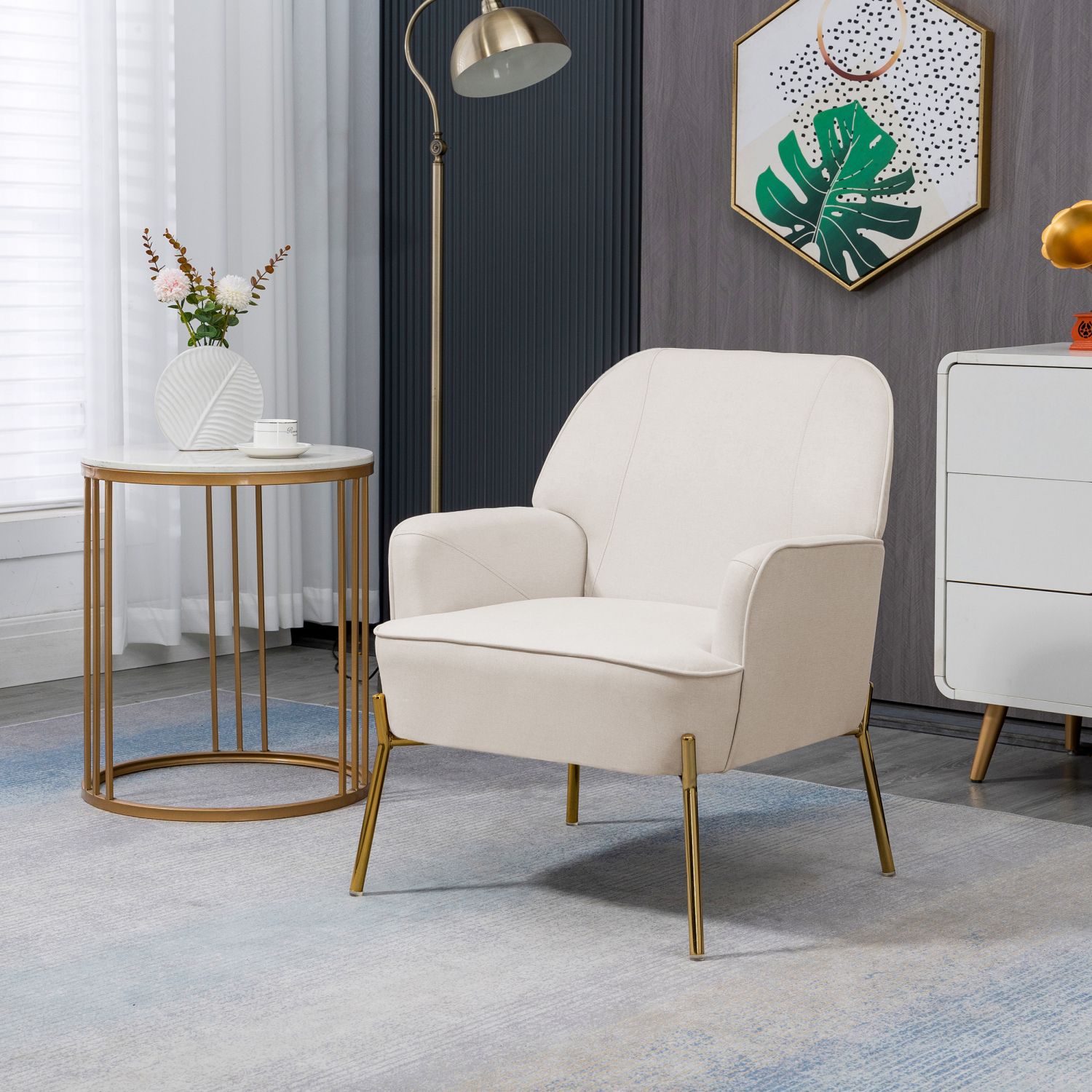 JASMODER Modern Beige Linen Accent Chair at Lowes.com